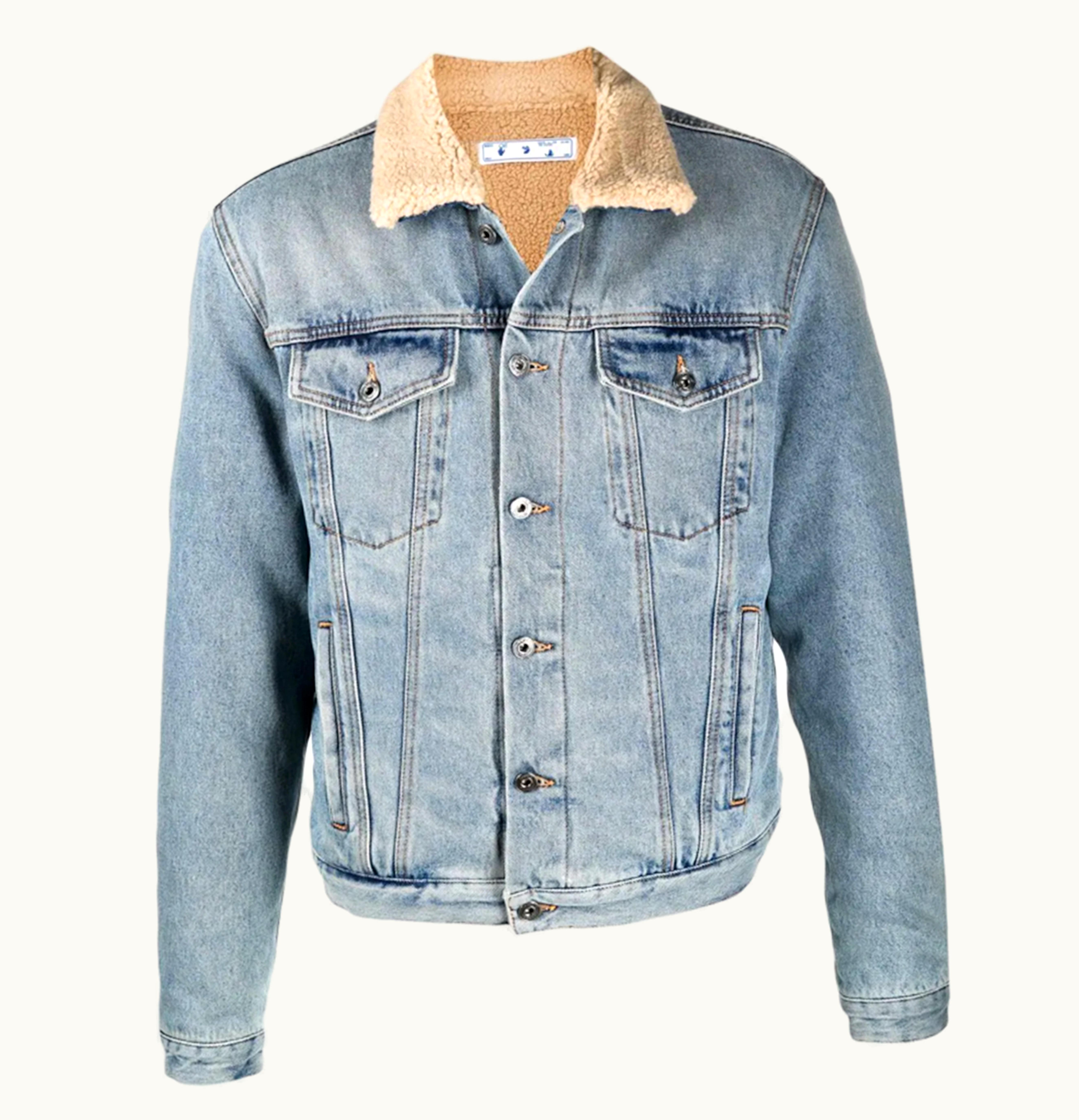 OFF-WHITE OFF WHITE Contrast Collar Faux Sherling Denim Jacket Indigo Blue