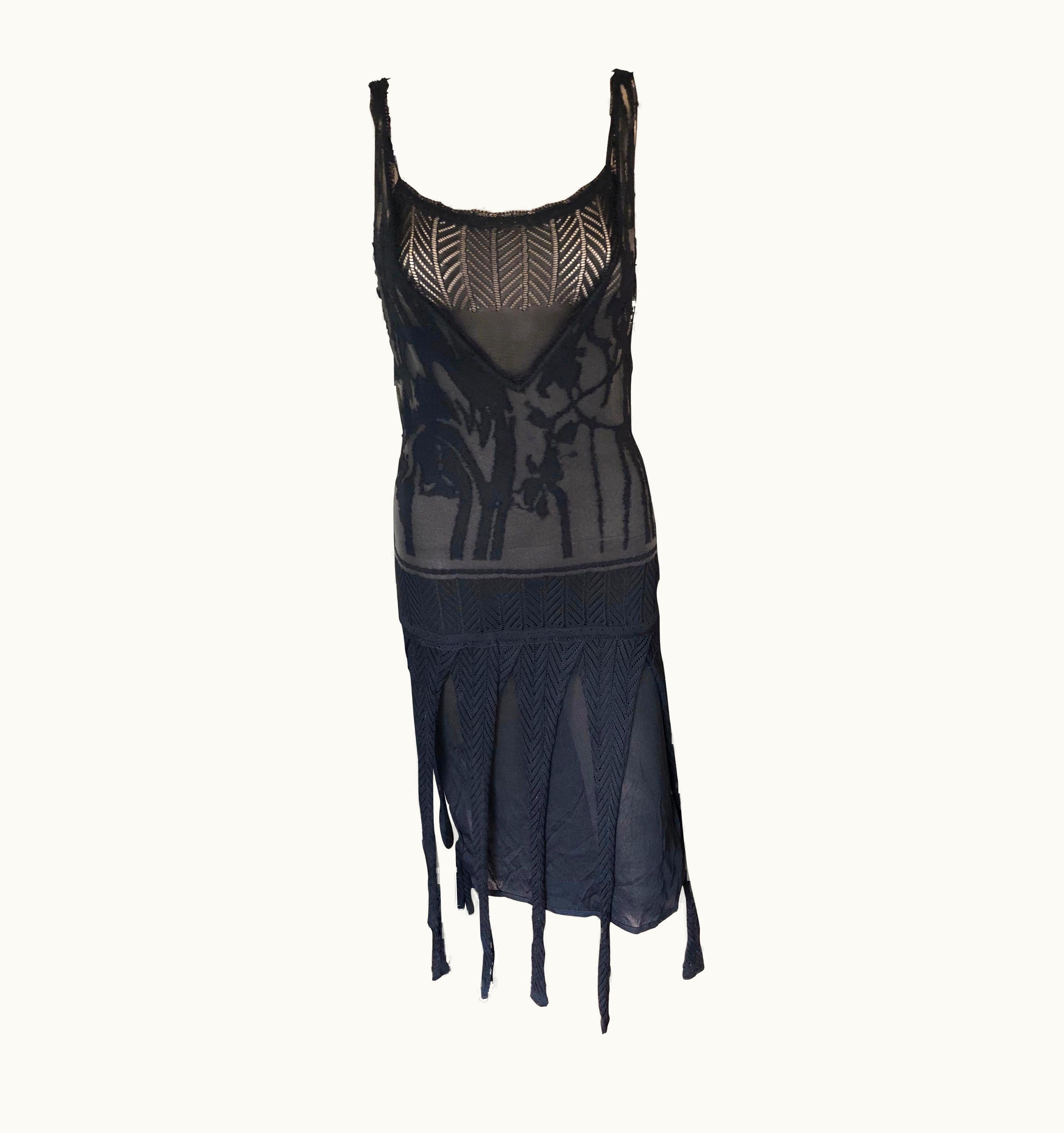 Christian Lacroix Christian Lacroix Vintage Semi-Sheer Crochet Mesh Knit Fringed Black Dress