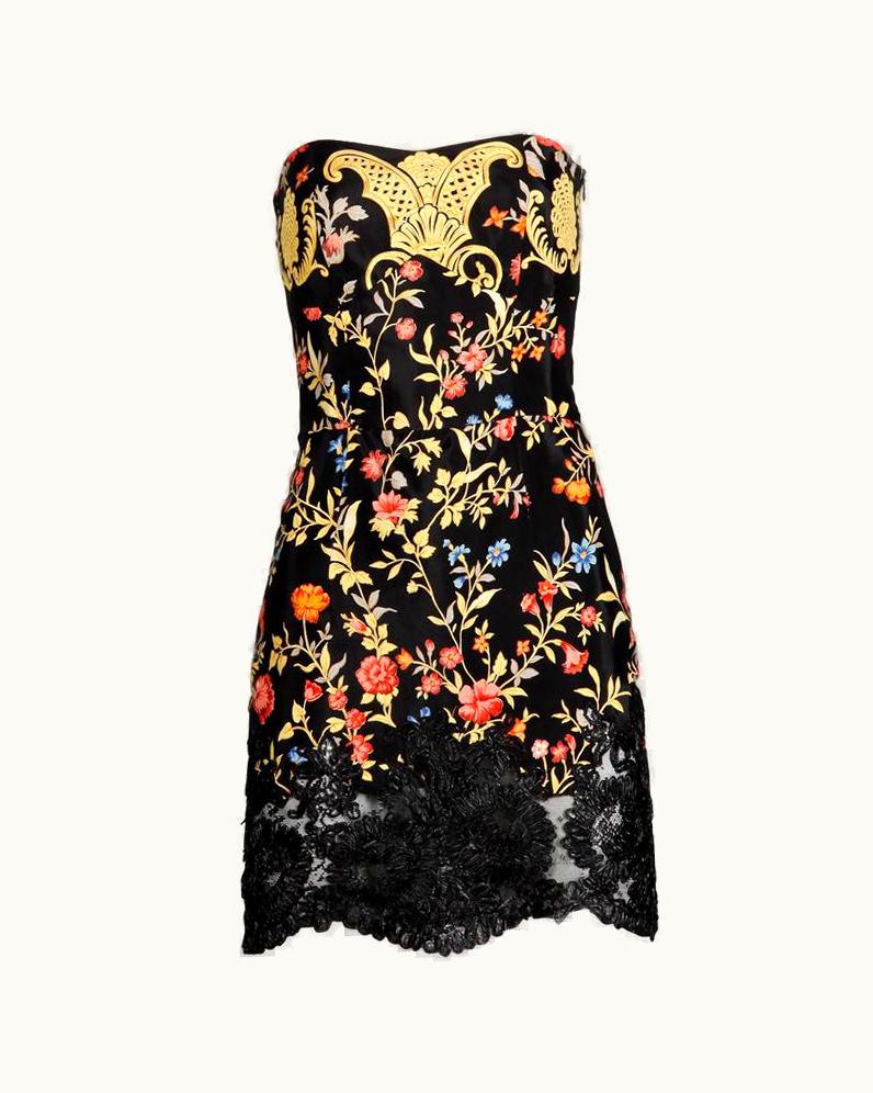 Christian Lacroix Christian Lacroix Vintage Strapless Floral Print Mini Dress With Raffia, 1990s