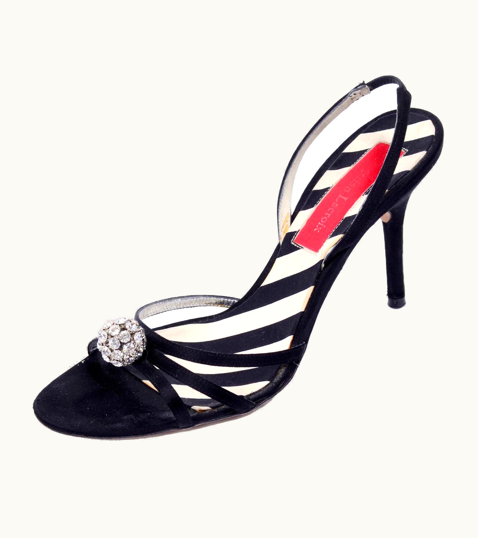 Christian Lacroix Christian Lacroix Vintage Black Heels Slingback Strappy Shoes WS/S Rhinestones 8