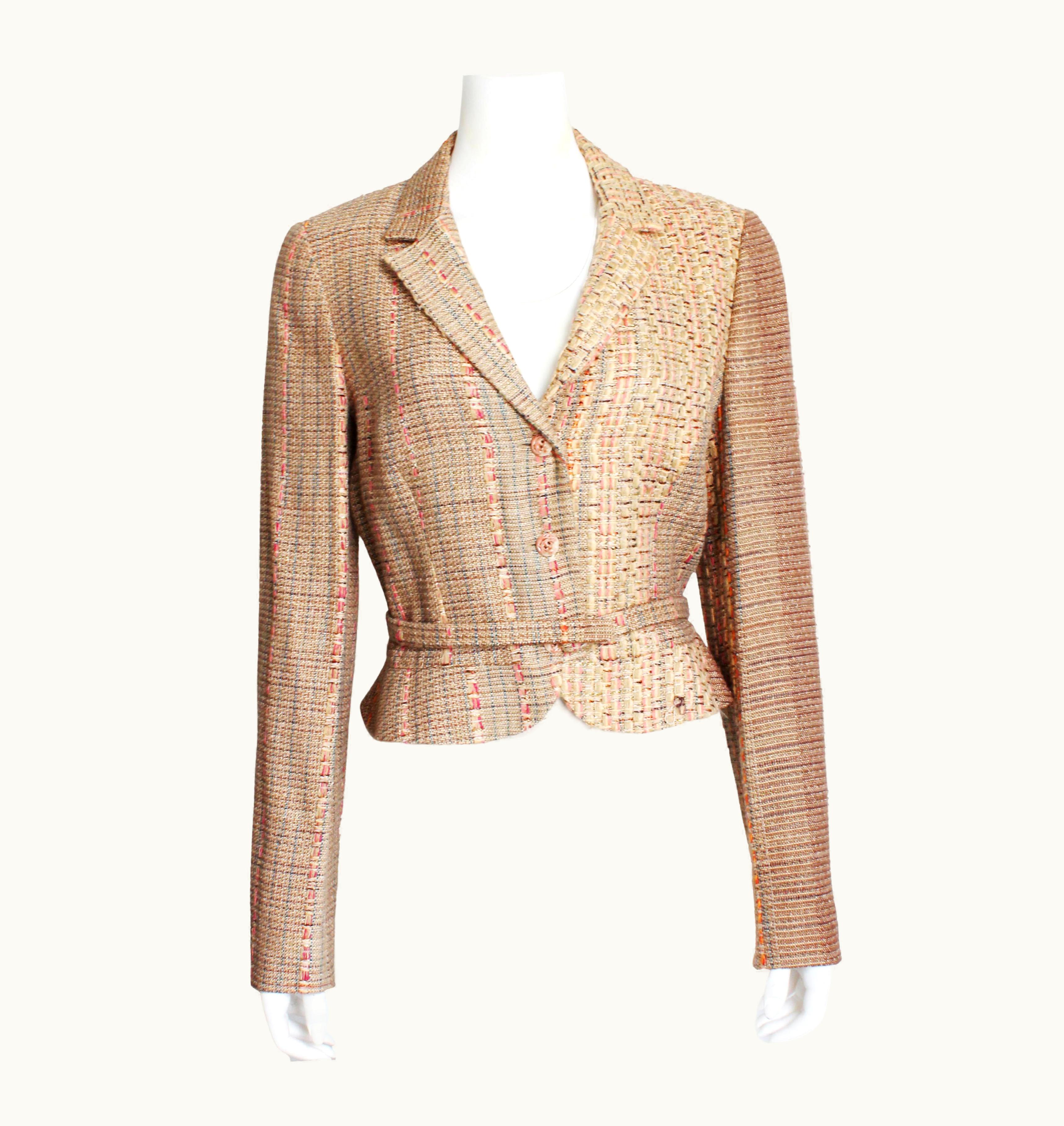 Christian Lacroix Christian Lacroix Jacket Multicolor Silk Blend Tweed Cropped + Matching Belt
