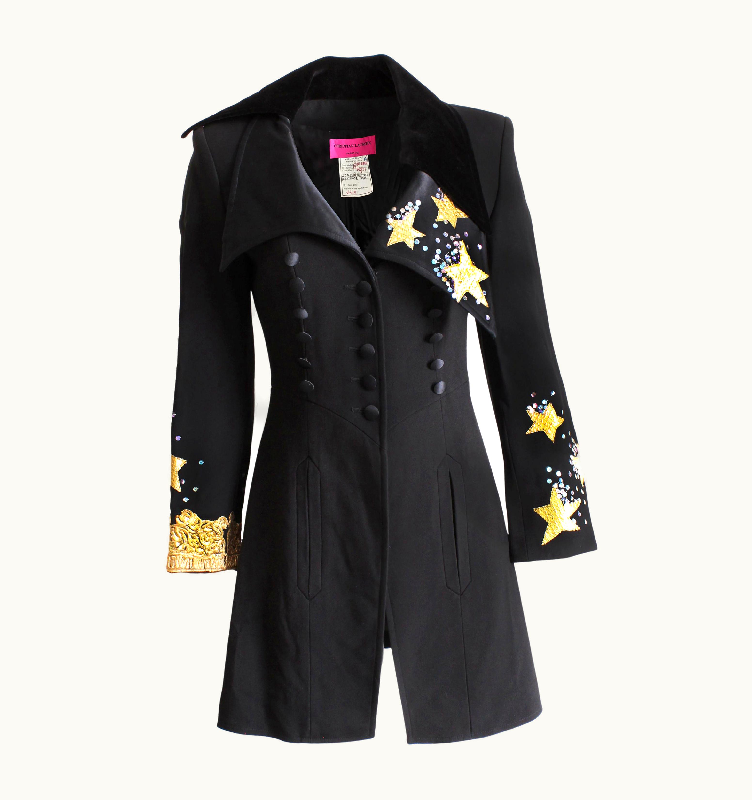 Christian Lacroix Christian Lacroix Jacket Stars And Sequins Black Structured Gabardine Velvet 90s