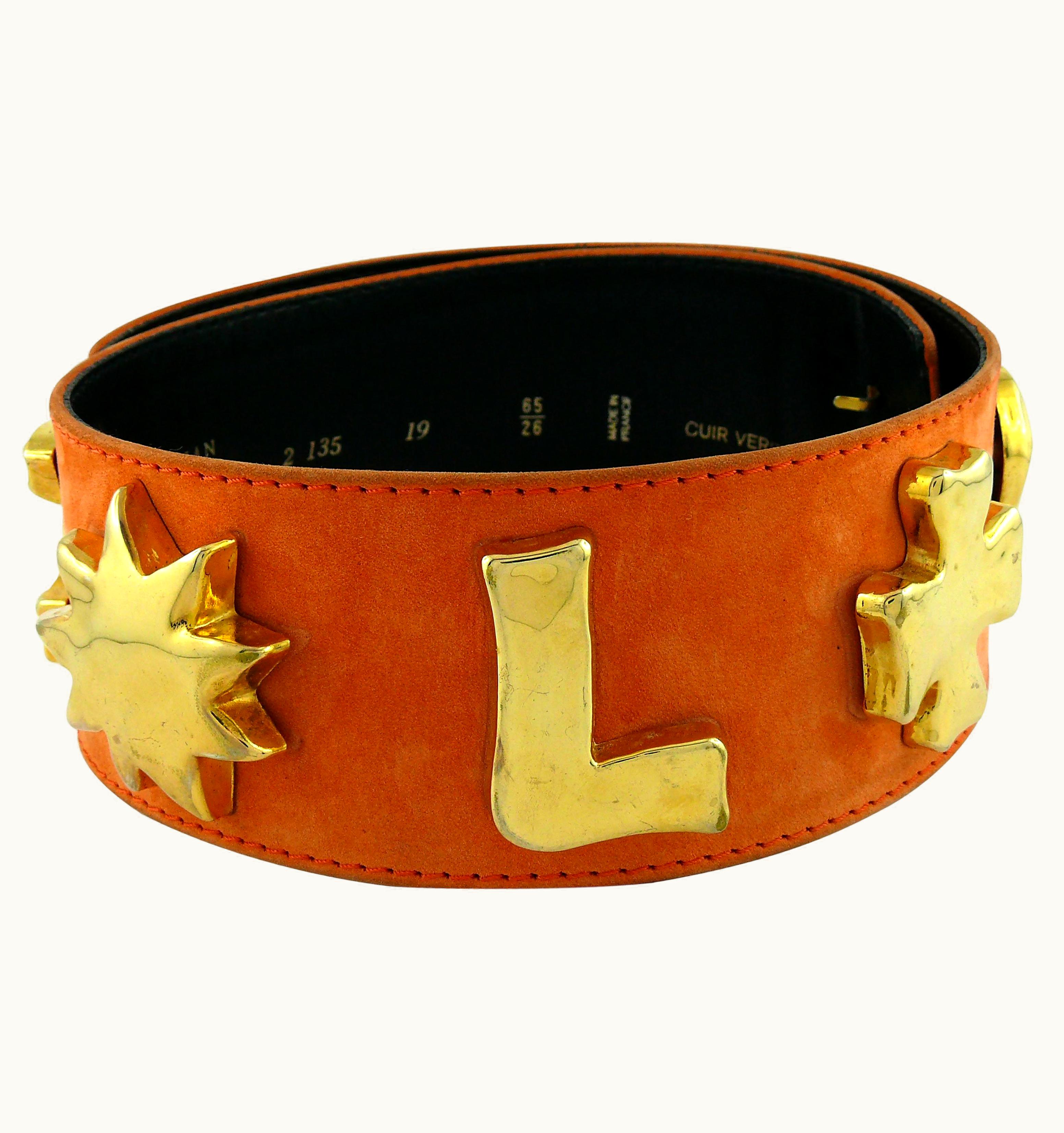 Christian Lacroix Christian Lacroix Wide Peach Suede Leather Belt With Iconic Gold Symbols