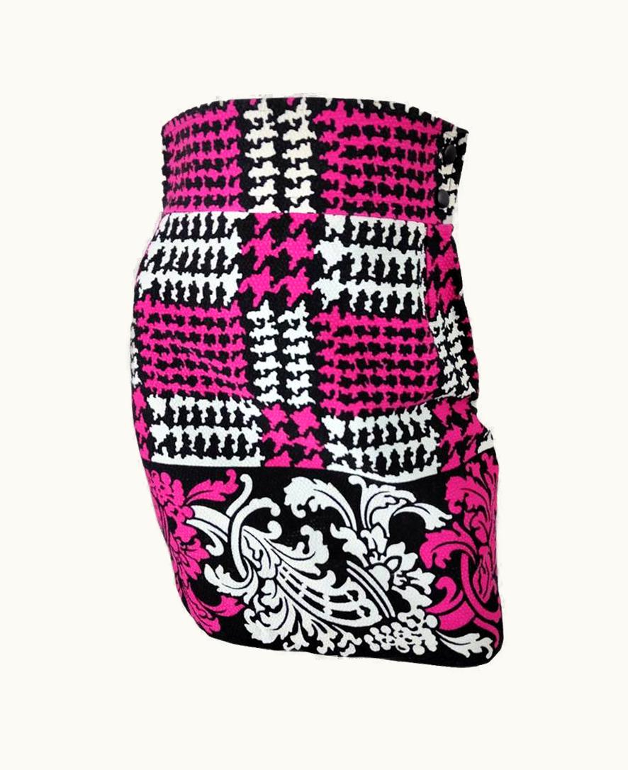 Christian Lacroix Christian Lacroix Vintage 90s Textured Cotton Houndstooth High Waist Mini Skirt