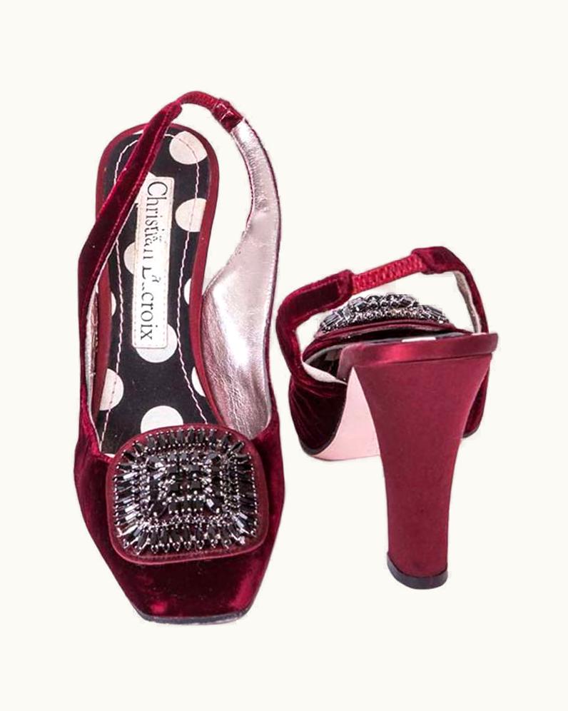 Christian Lacroix Christian Lacroix High Heels Sandals In Cardinal Red Velvet .5fr