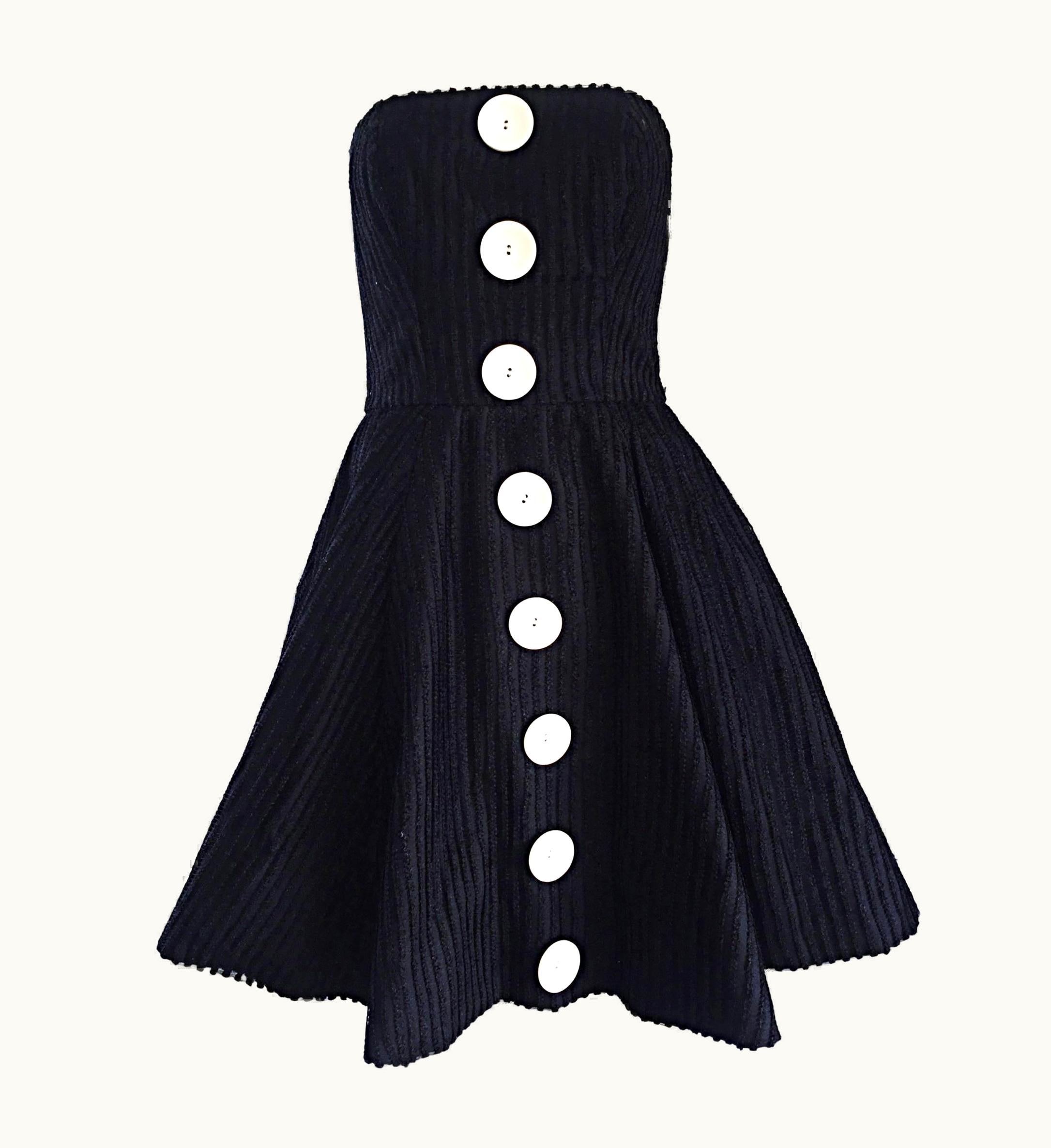 Christian Lacroix Vintage Christian Lacroix Black And White Fit N' Flare Strapless Button Dress