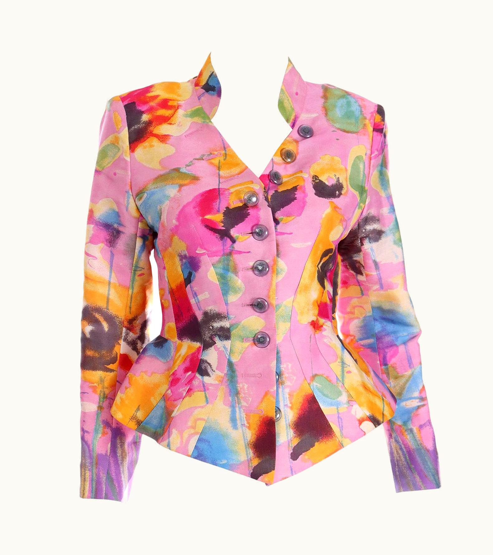 Christian Lacroix Christian Lacroix 1997 S/S Pink Abstract Print Blazer Jacket Runway Documented