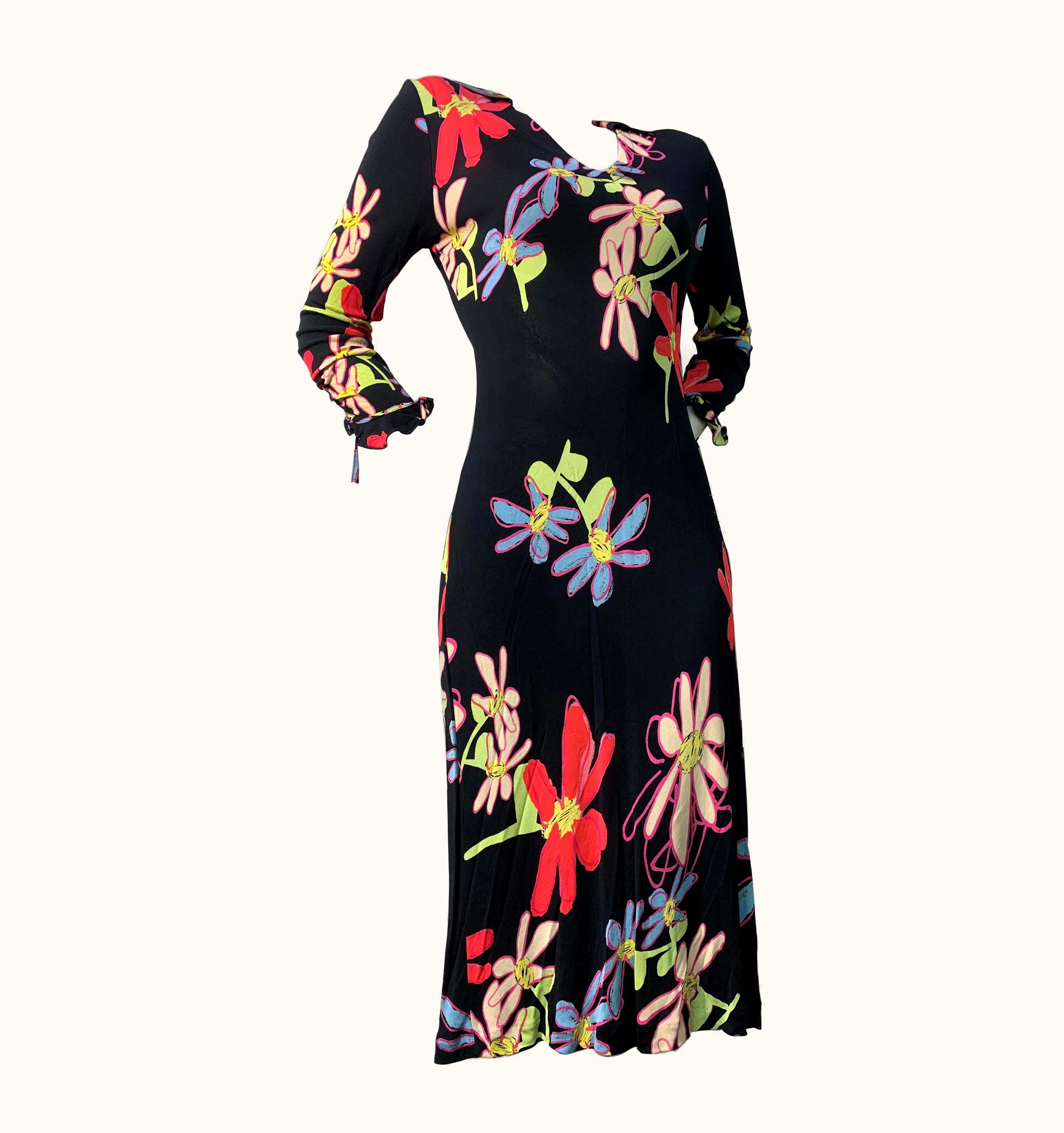 Christian Lacroix 2000 Christian Lacroix Bias Cut 1930s-Inspired Rayon Jersey Floral Print Dress