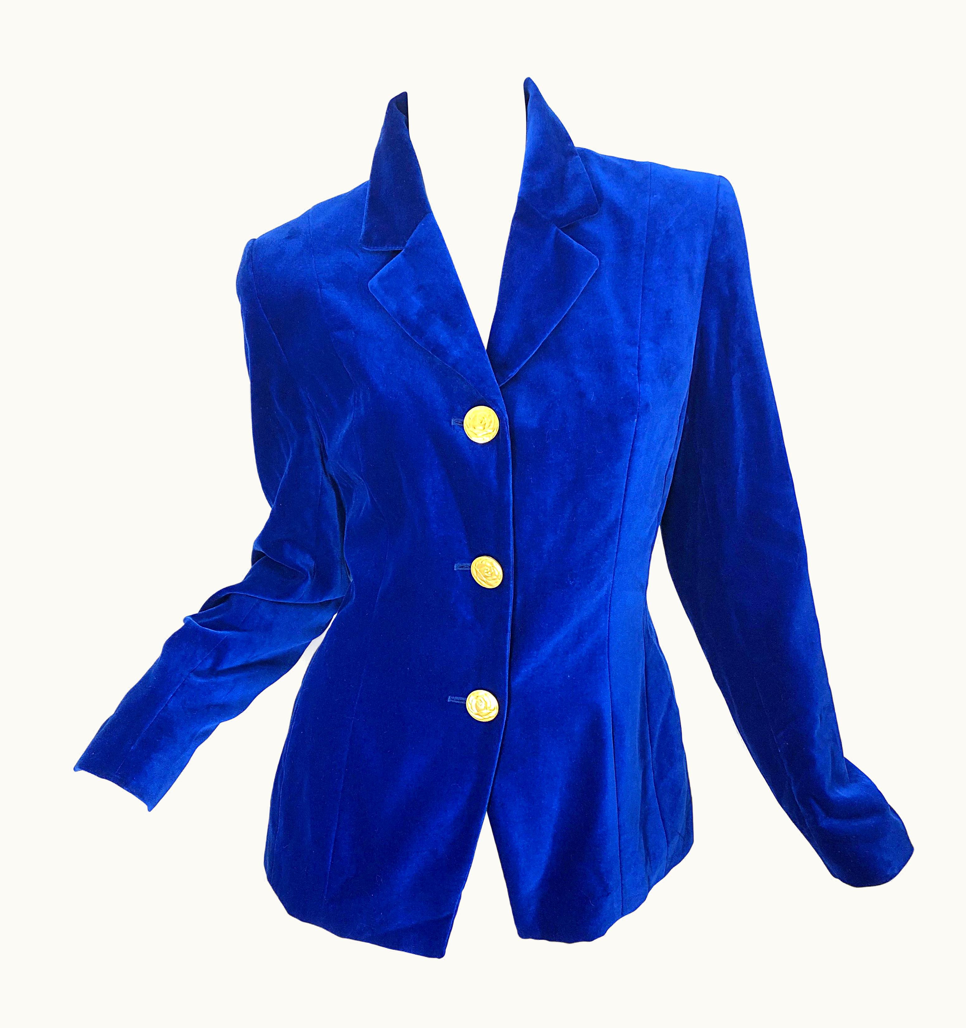Christian Lacroix 1990s Christian Lacroix Royal Cerulean Blue Velvet Vintage 90s Blazer Jacket