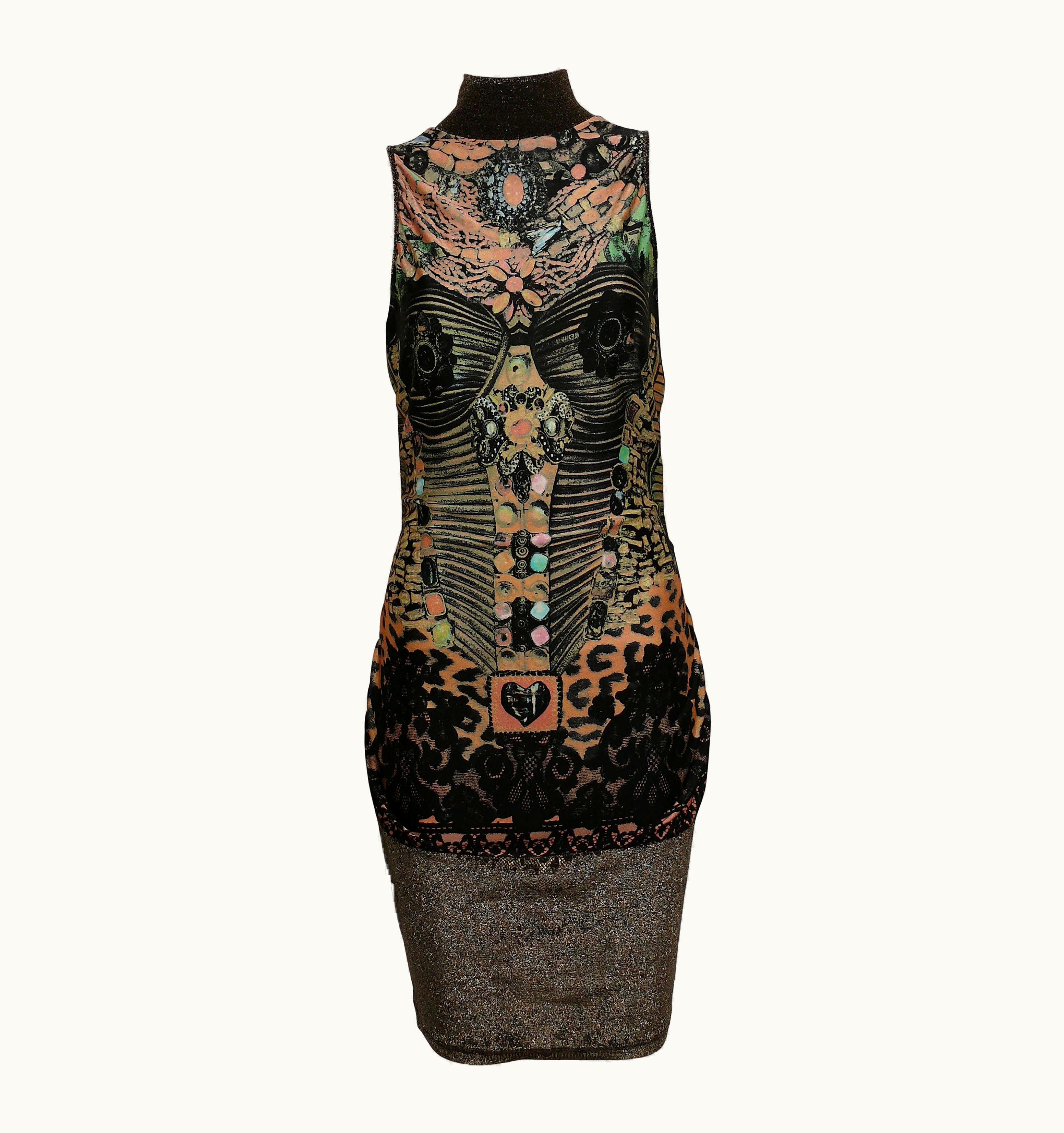 Christian Lacroix Christian Lacroix Vintage Trompe 'Oeil Print Sleeveless Turtleneck Dress