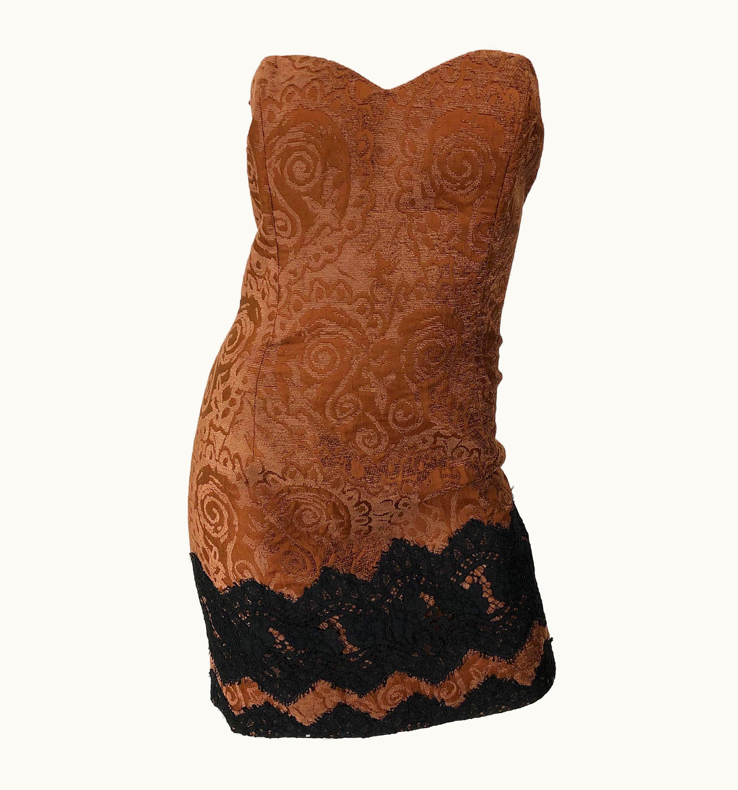 Christian Lacroix 1990s Christian Lacroix Large Size Brown Black Silk Chenille 90s Mini Dress