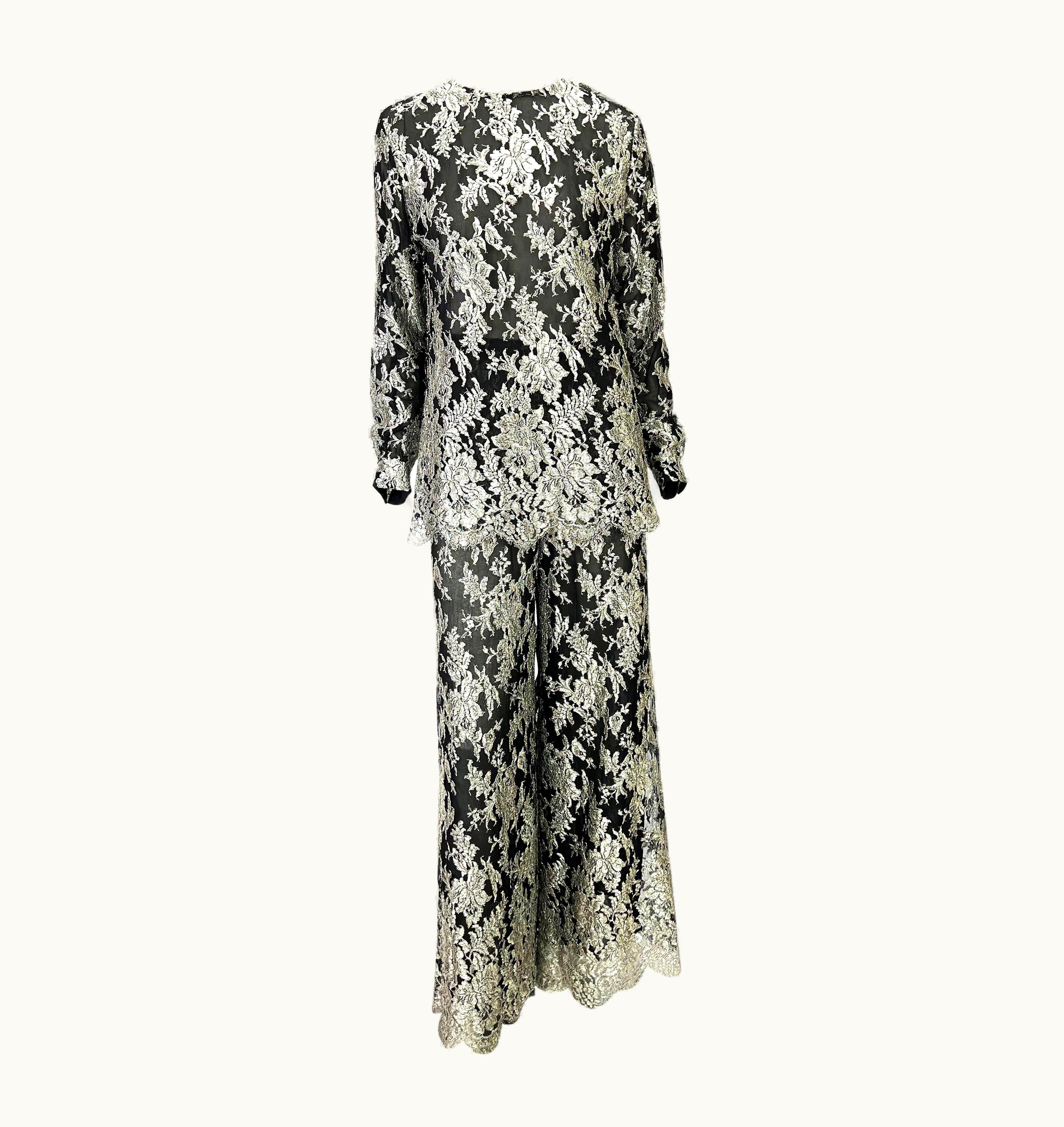 Christian Lacroix AW 1994 Christian Lacroix Silver Lace Black Sheer Pant Set