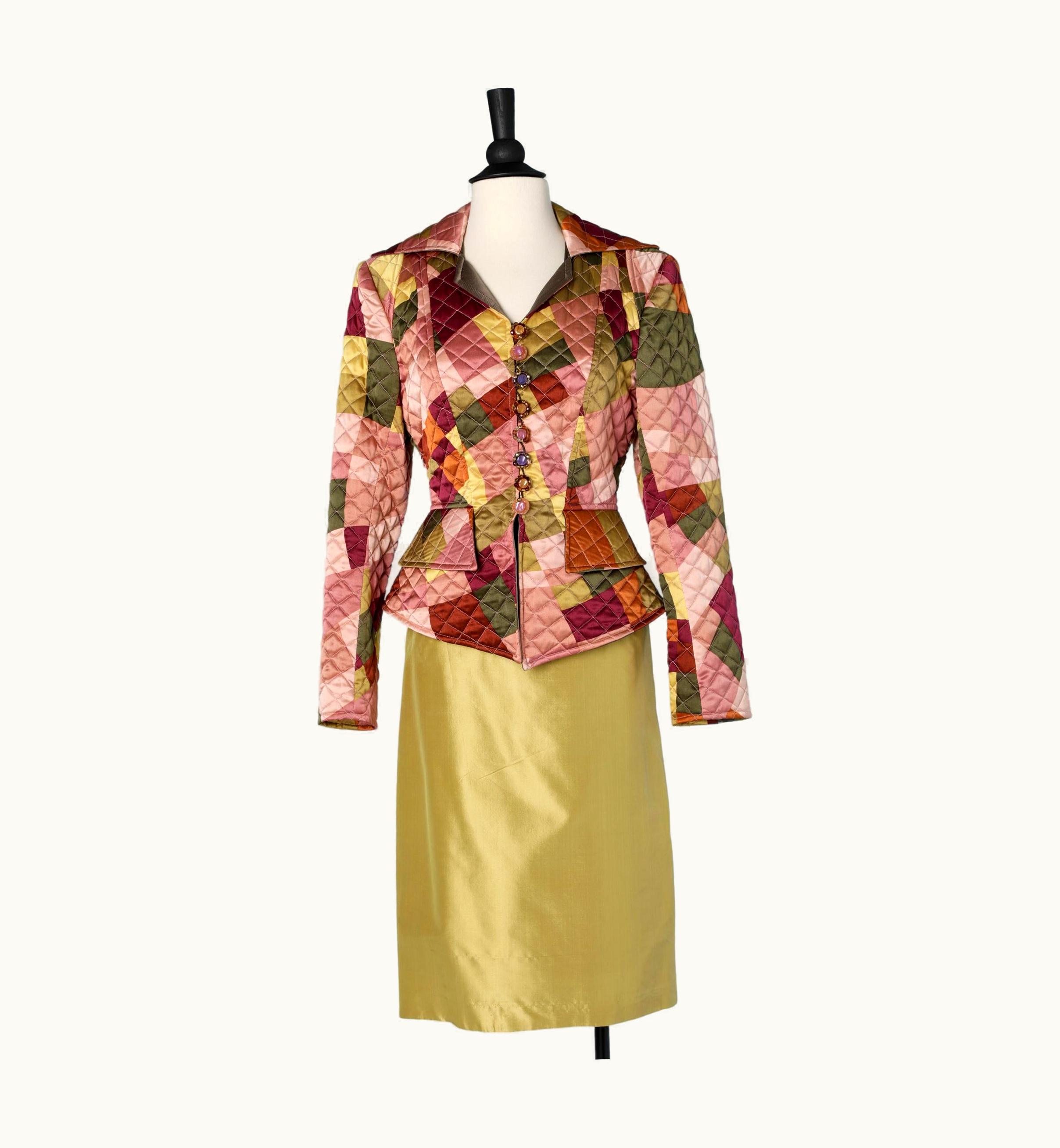 Christian Lacroix Cocktail Skirt-suit With Quilted Jacket And Jewels Buttons Christian Lacroix