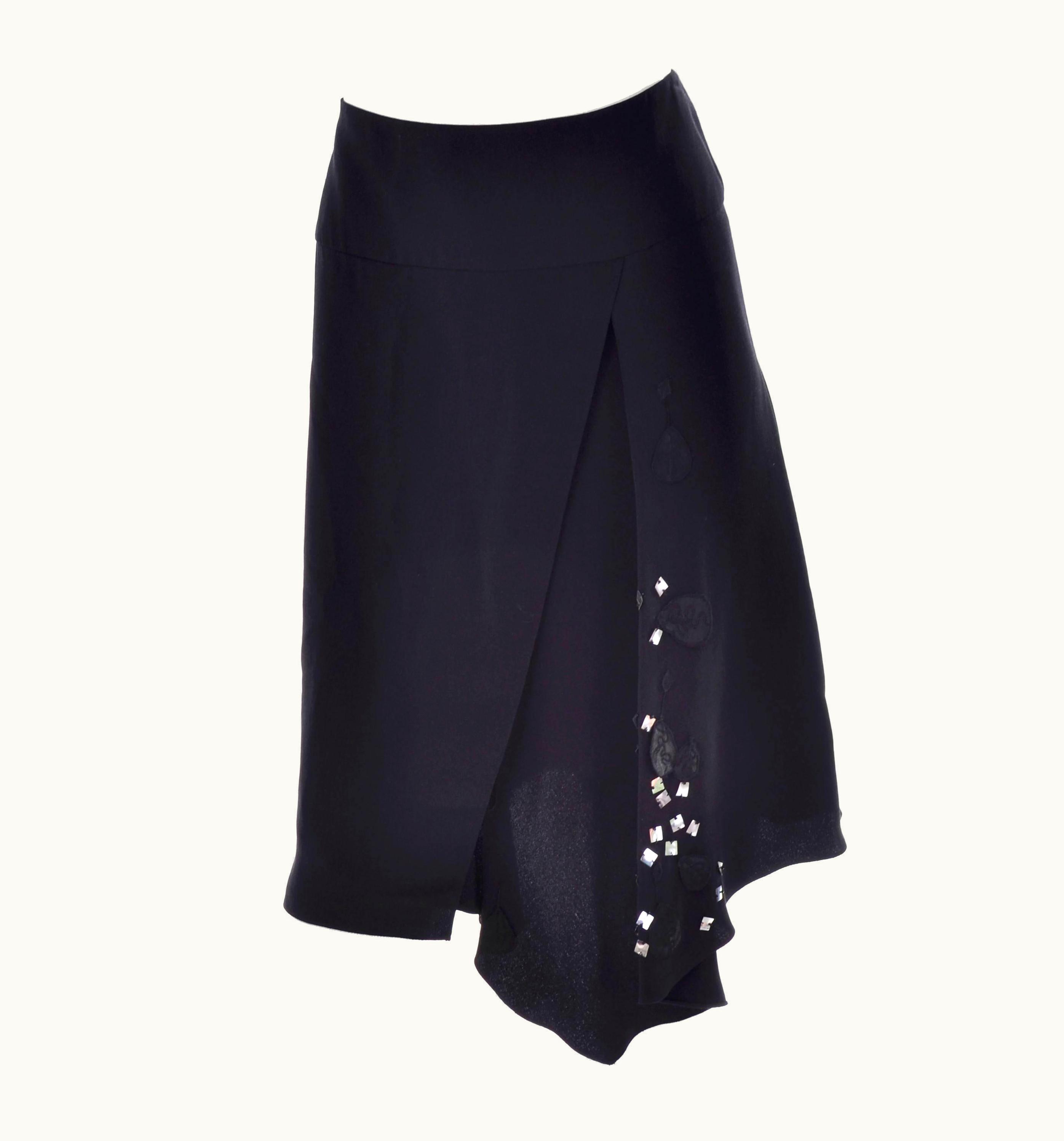Christian Lacroix Christian Lacroix Vintage Black Silk & Rayon Skirt WS/S Sequins & Appliques 10/12