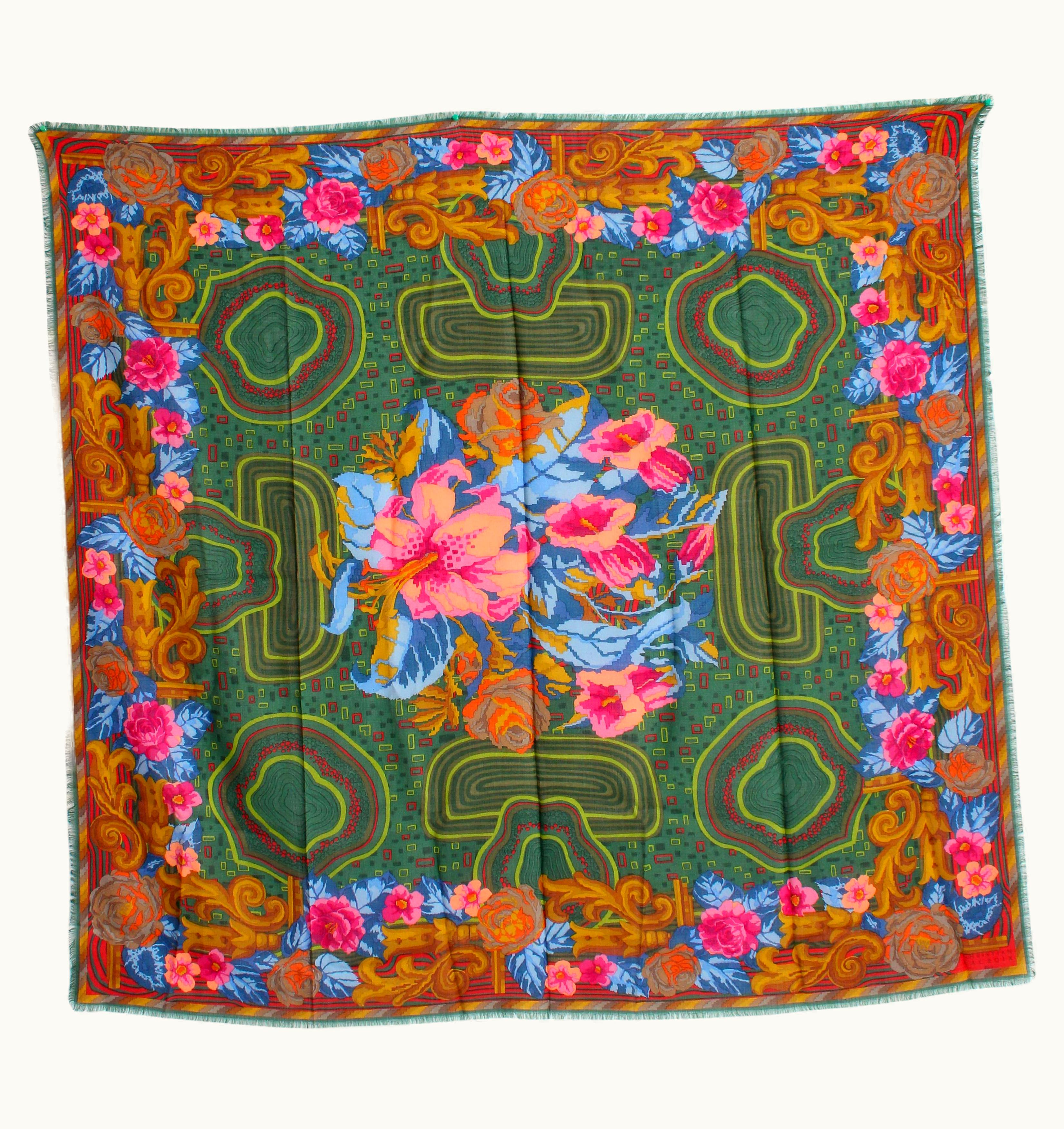Christian Lacroix Christian Lacroix Shawl Scarf Bold Floral Print 46 Inch Wool Blend Vintage 90s