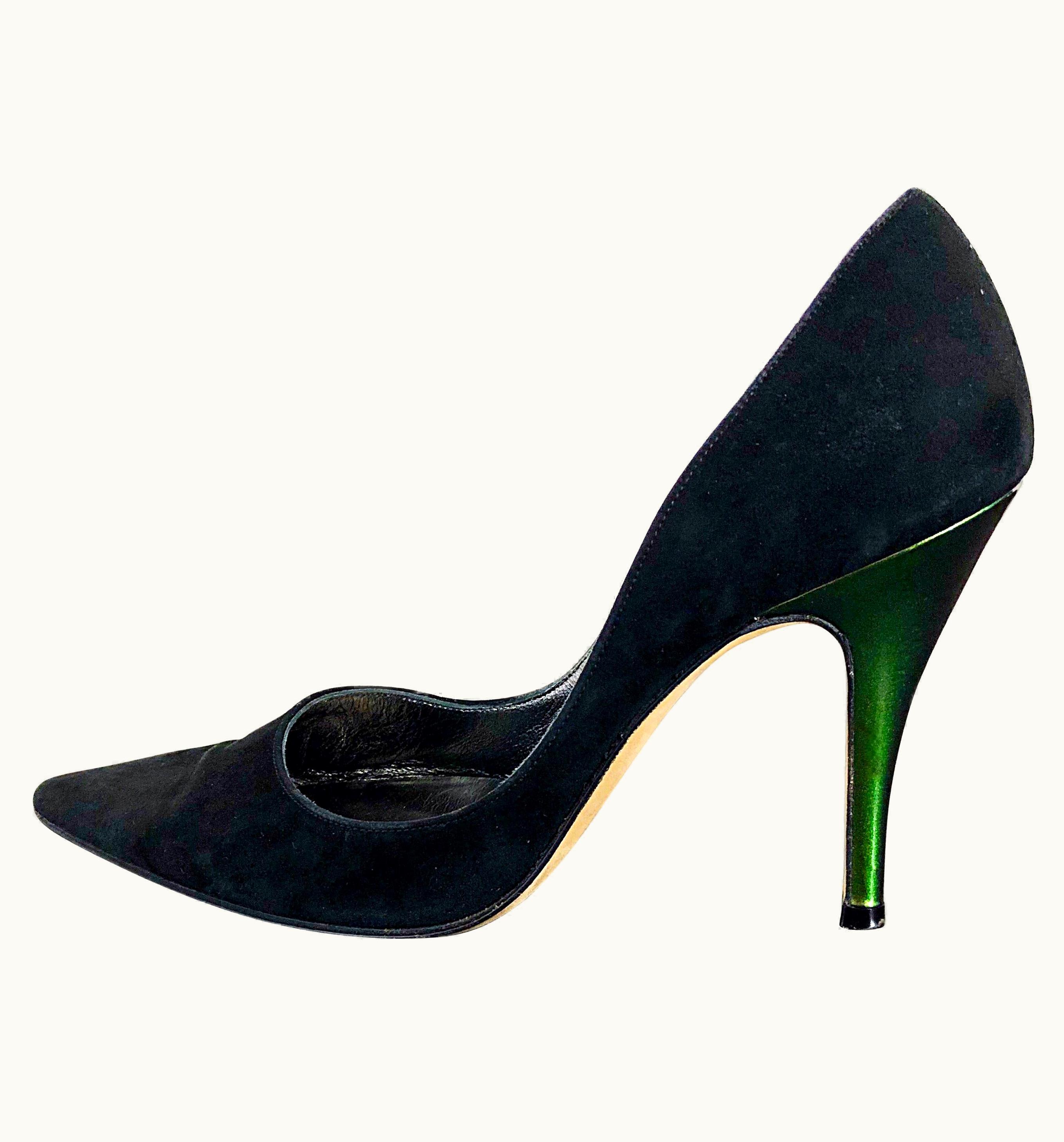 Christian Lacroix Sexy Vintage Christian Lacroix S/S 7 Black + Green Suede 1990s High Heels