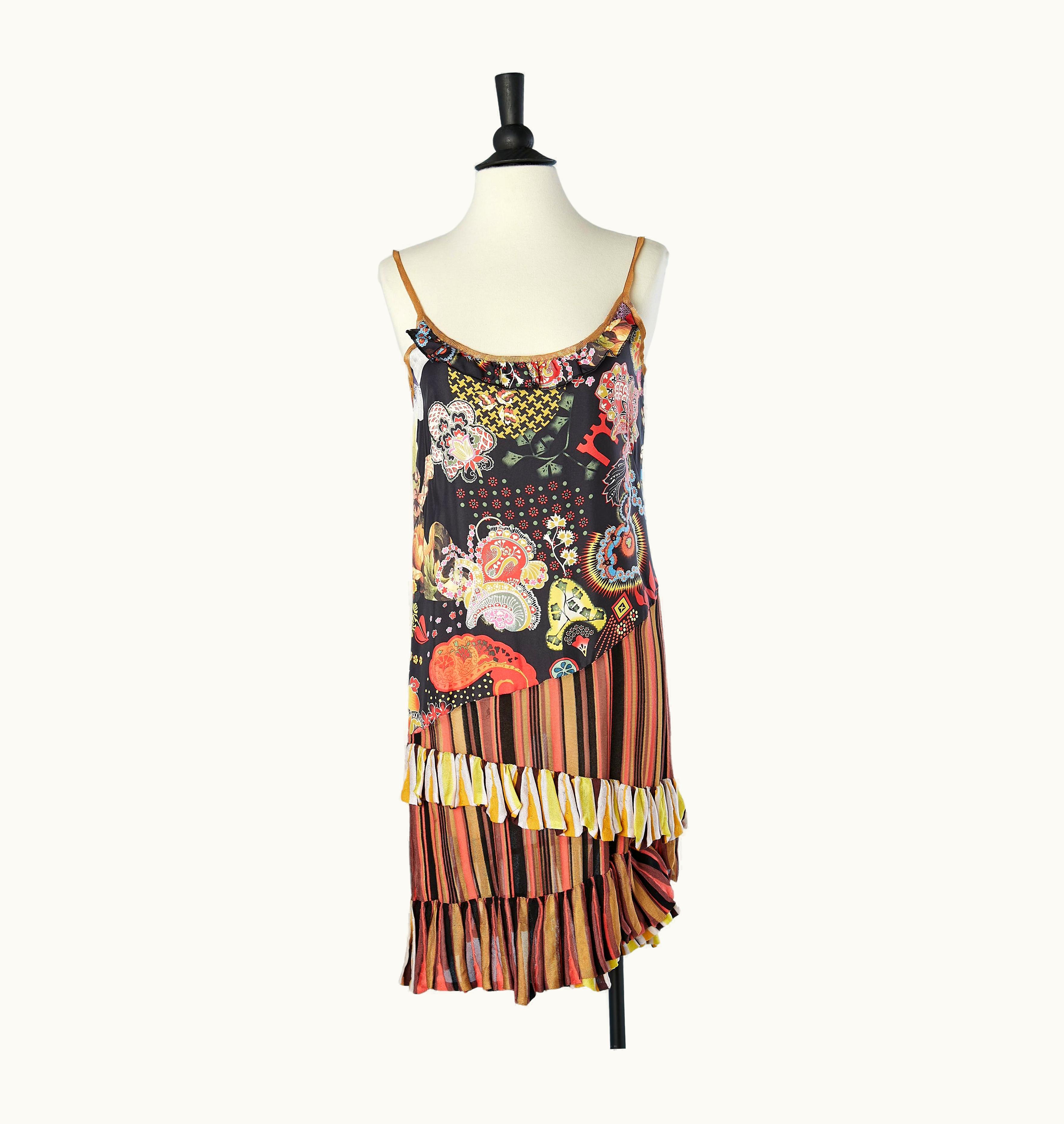 Christian Lacroix Cocktail Dress In Printed Silk And Rayon Knit With Ruffles Christian Lacroix