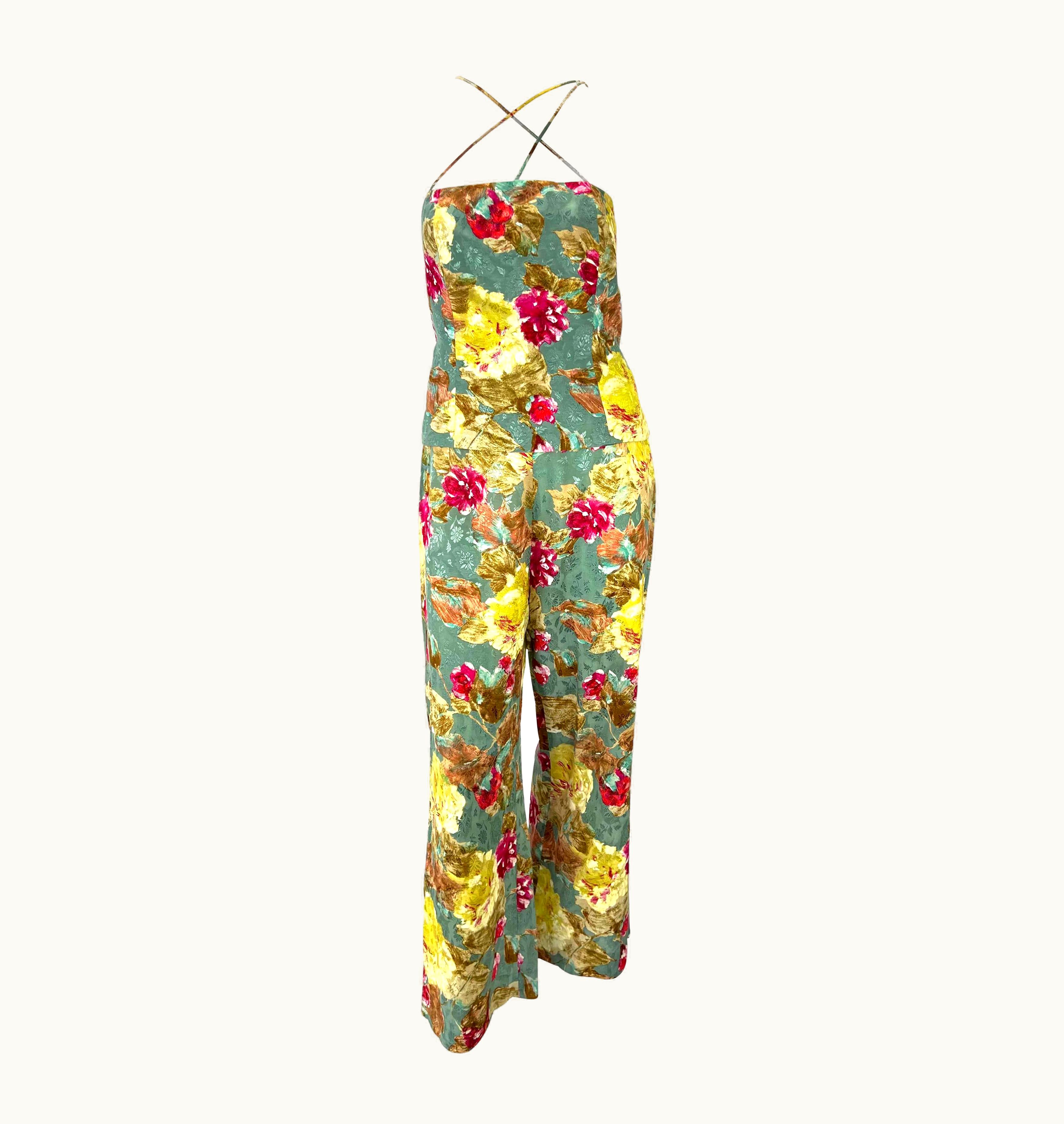 Christian Lacroix S/S 1998 Christian Lacroix Blue Floral Brocade Cotton Silk Pant Blouse Set