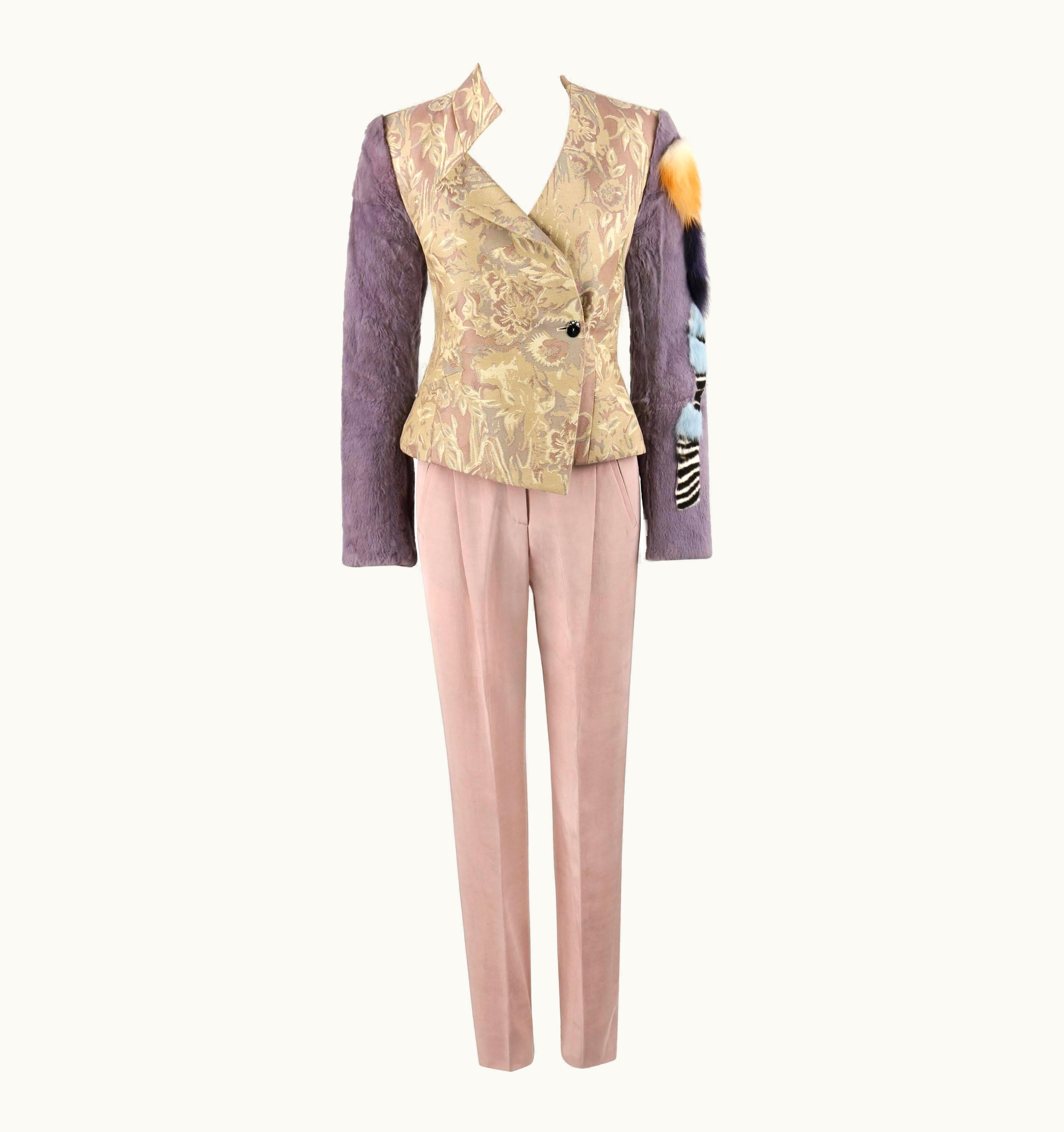 Christian Lacroix Christian Lacroix 2Pc Floral Jacquard And Fur Jacket Pant Suit Set, AW 2001