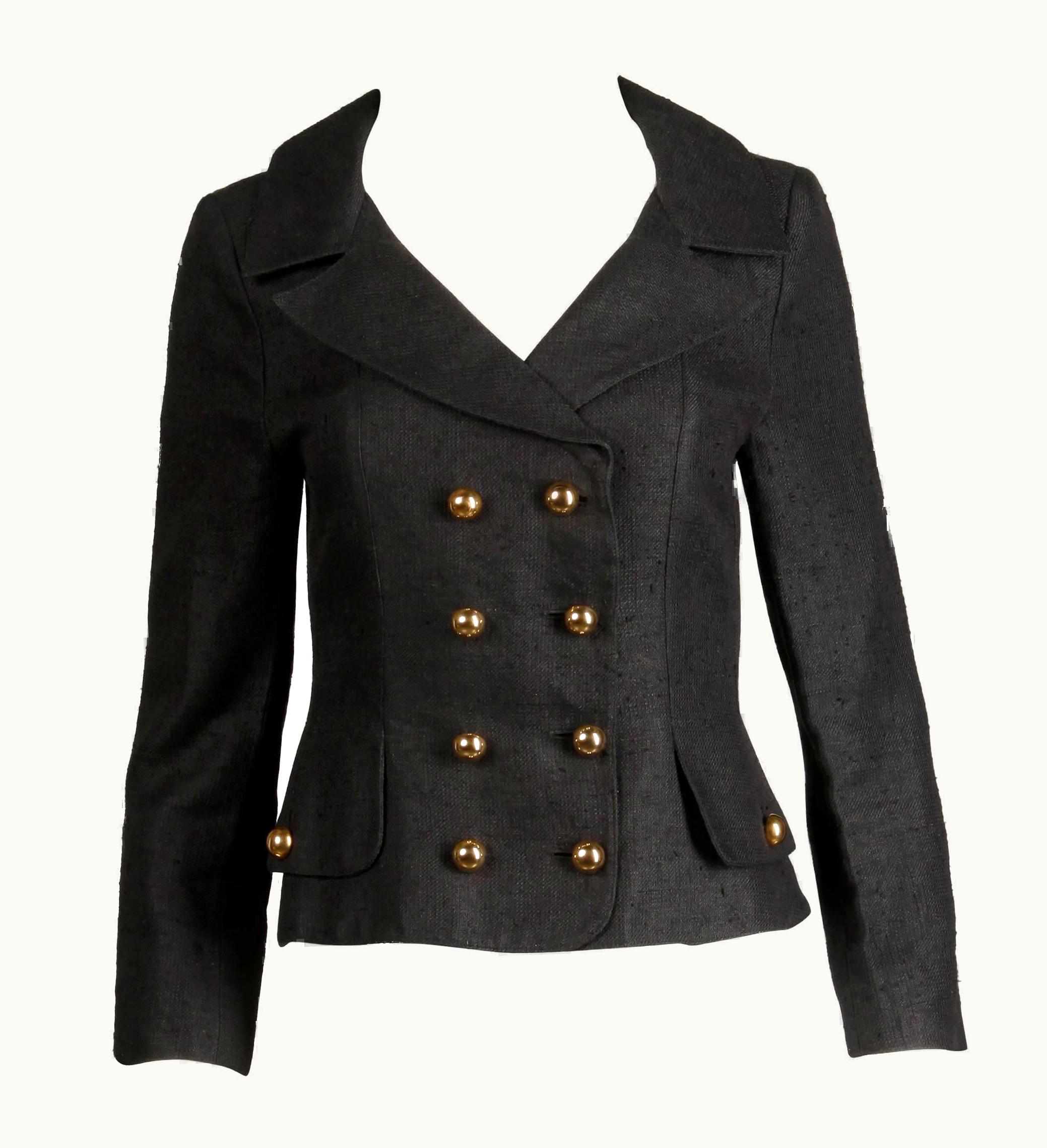 Christian Lacroix 1990s Christian Lacroix Pret-a-Porter Vintage Black Silk Linen Blazer Jacket