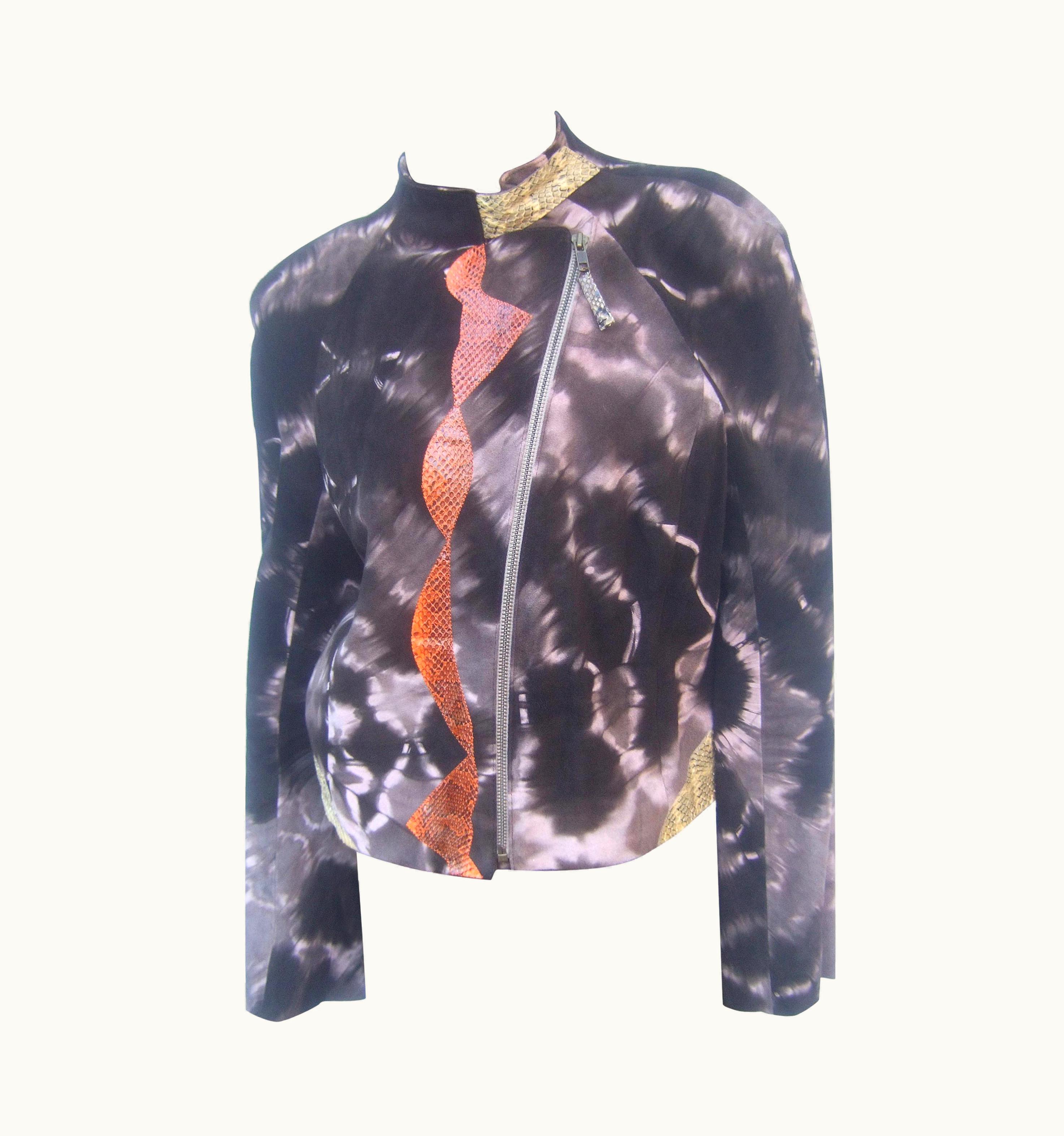 Christian Lacroix Christian Lacroix Paris Brown Suede Snakeskin Trim Zippered Jacket