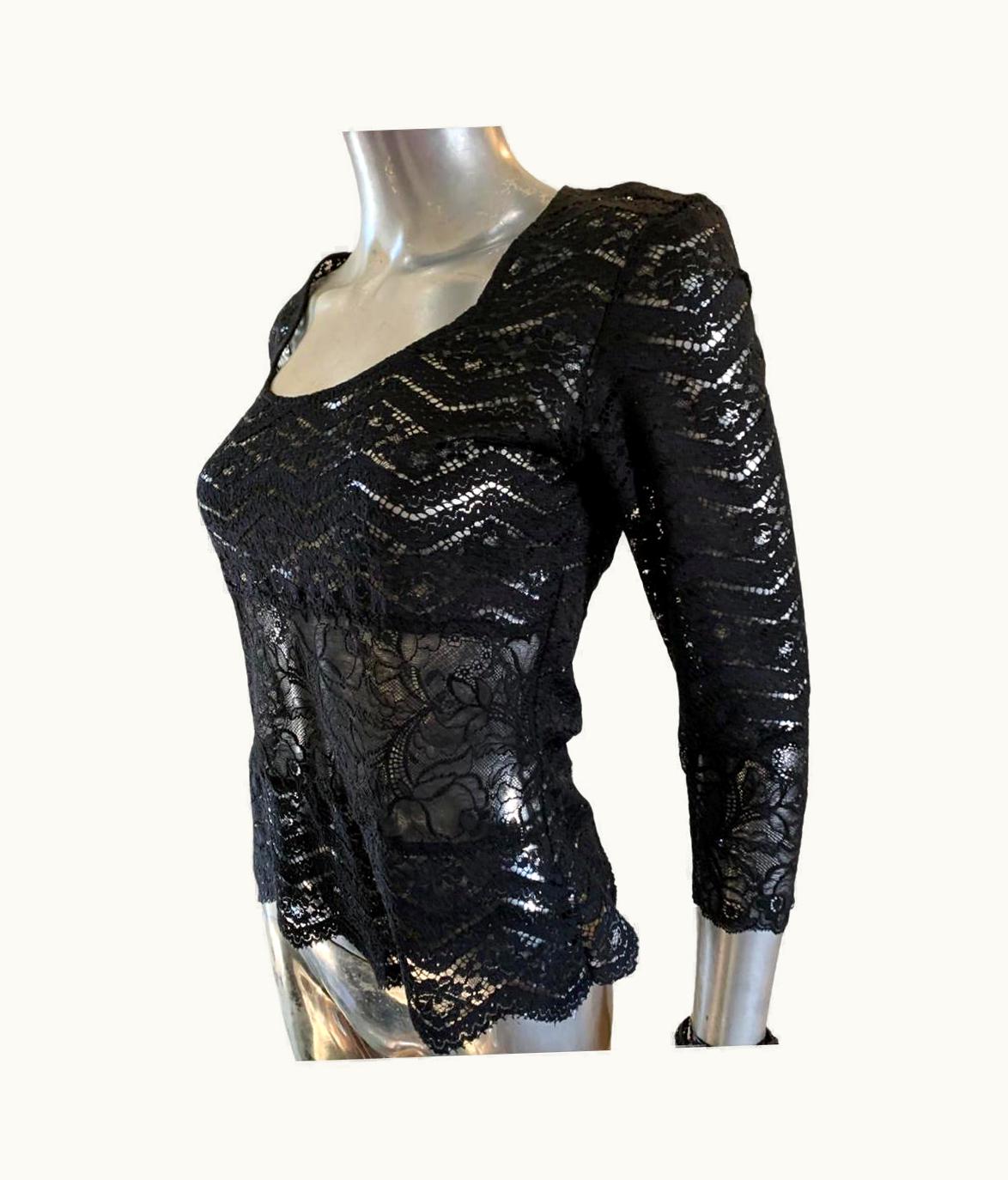 Christian Lacroix Christian Lacroix Paris Mixed Lace Knit Blouse With Scallop Bottom