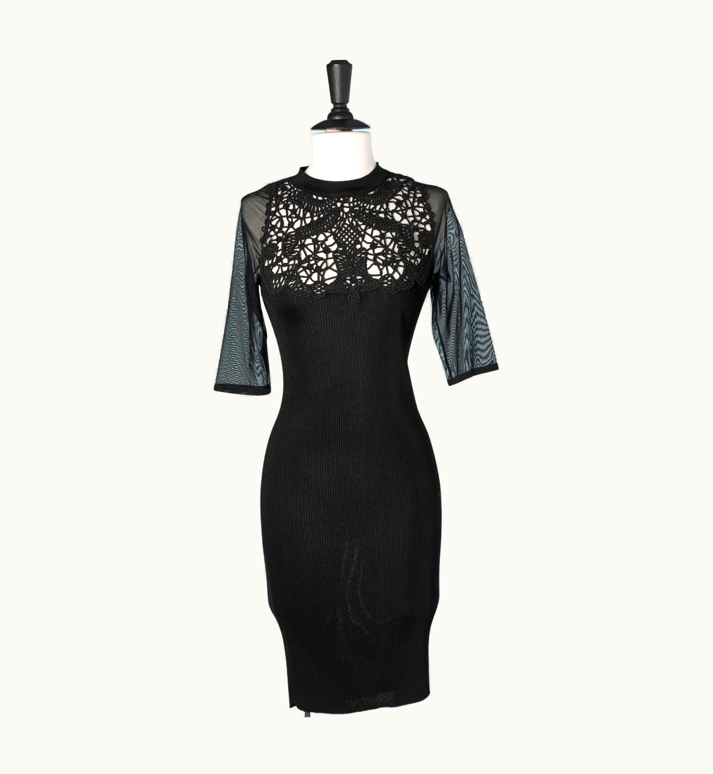 Christian Lacroix Black Knit Dress With Passementerie Lace On The Cut Off Christian Lacroix