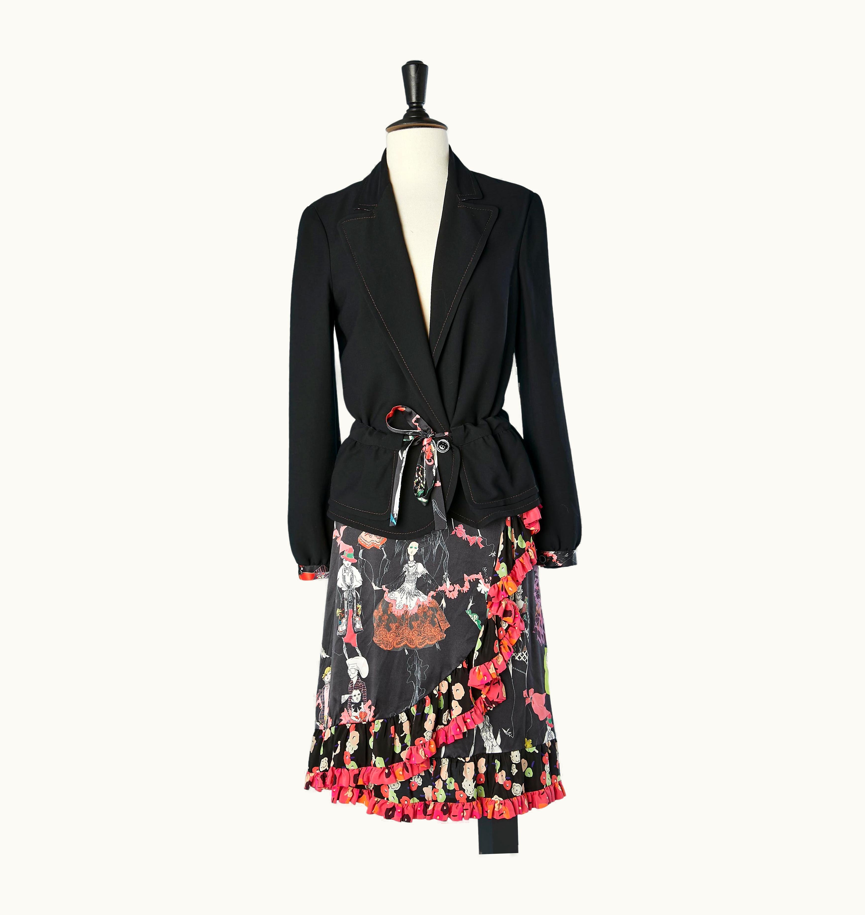 Christian Lacroix Black Jacket And Wrap Printed Silk Skirt Ensemble Christian Lacroix Bazar