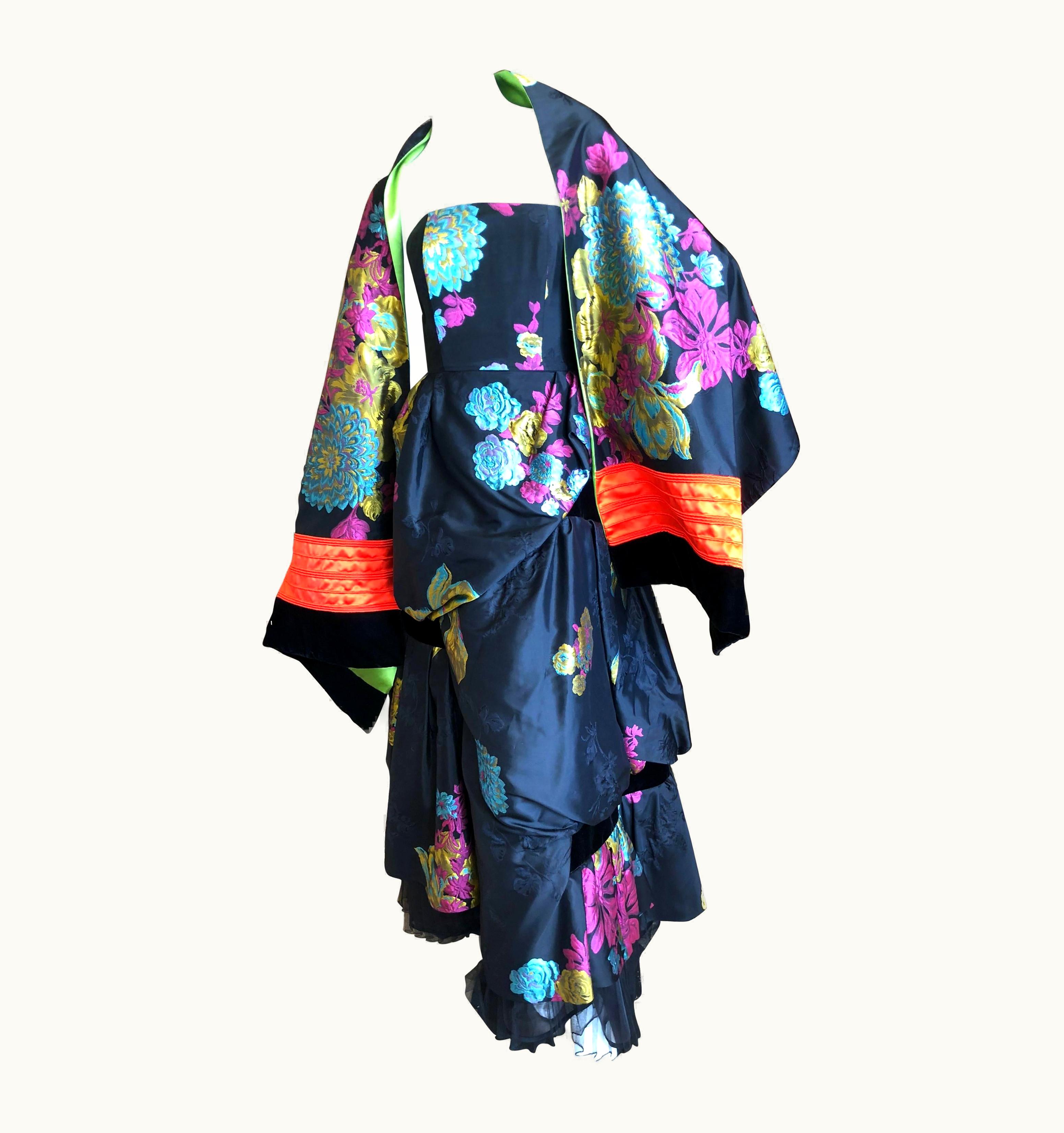 Christian Lacroix Christian Lacroix Black Brocade Evening Dress With Matching Large Shawl, 1980s