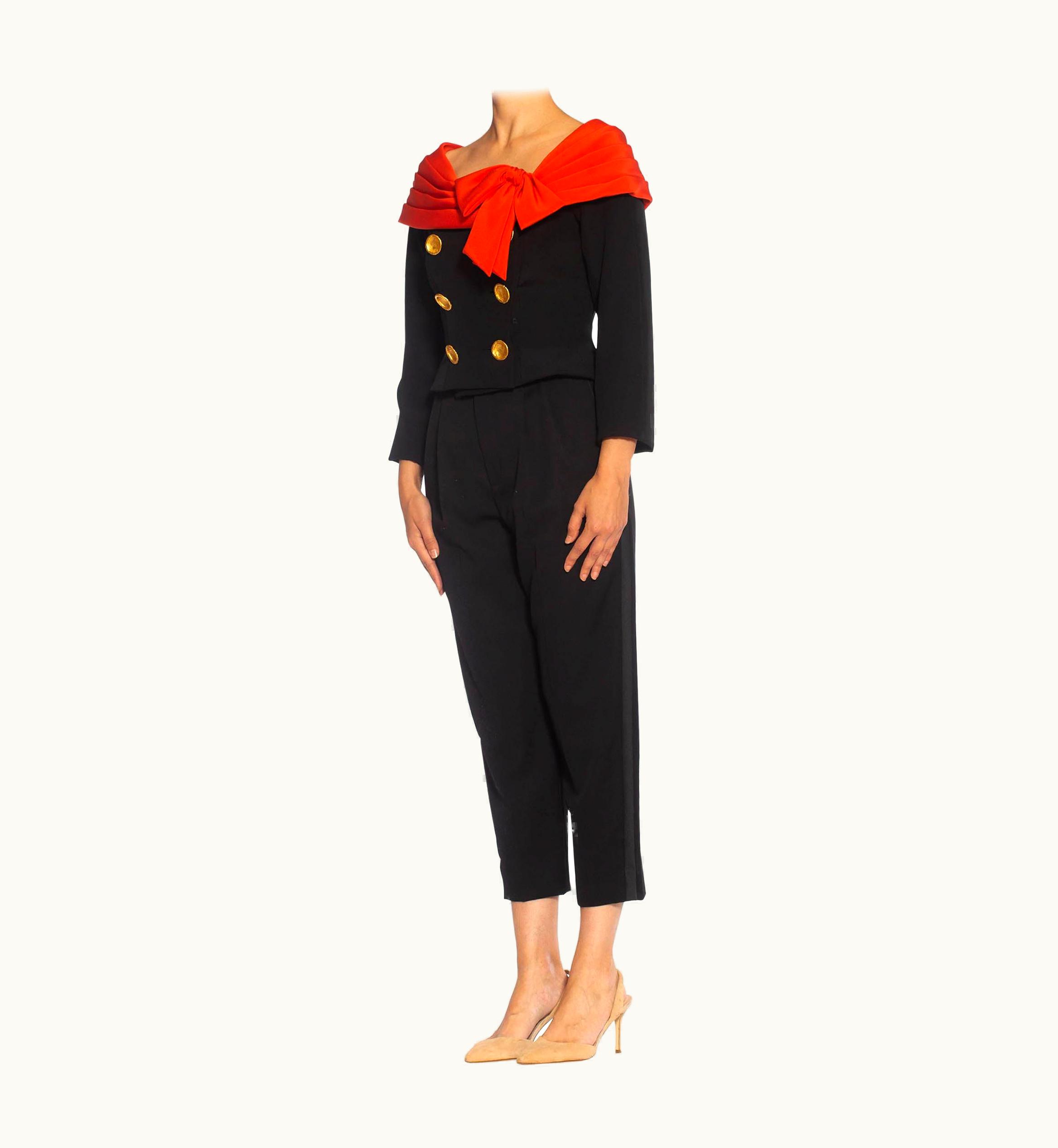 Christian Lacroix 1980s Lacroix Black & Red Haute Couture Silk Crepe Fitted Jacket With Off Shoul
