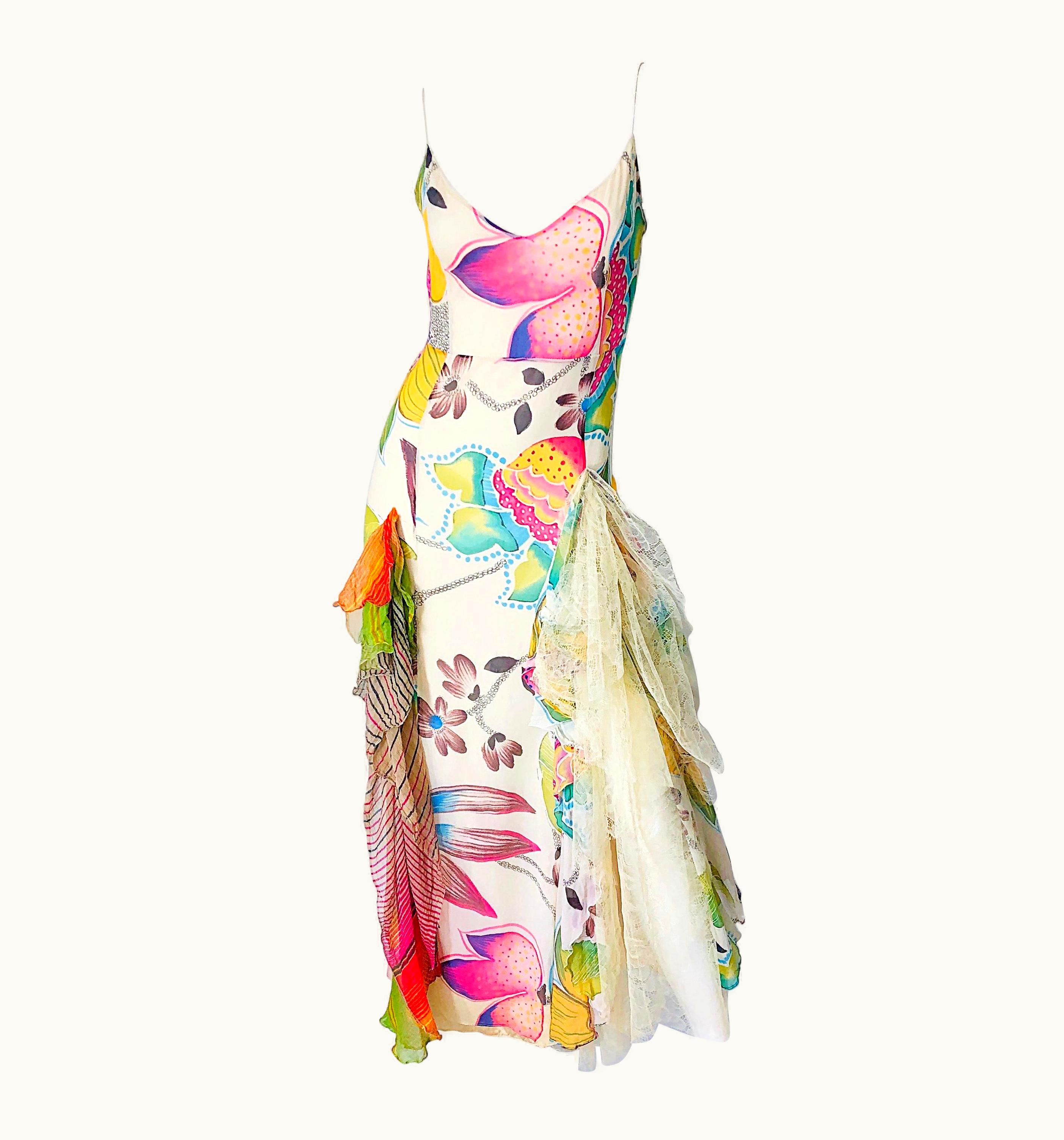 Christian Lacroix 1990s Christian Lacroix Silk Chiffon + Chantilly Lace Ruffle Vintage 90s Gown