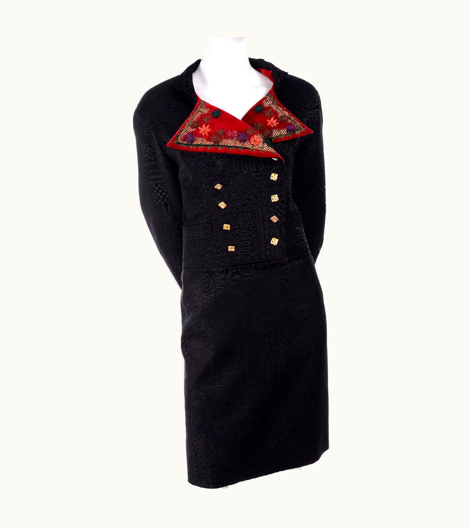 Christian Lacroix Documented Christian Lacroix 1994 Runway Black Velvet Skirt Suit W Red Velvet