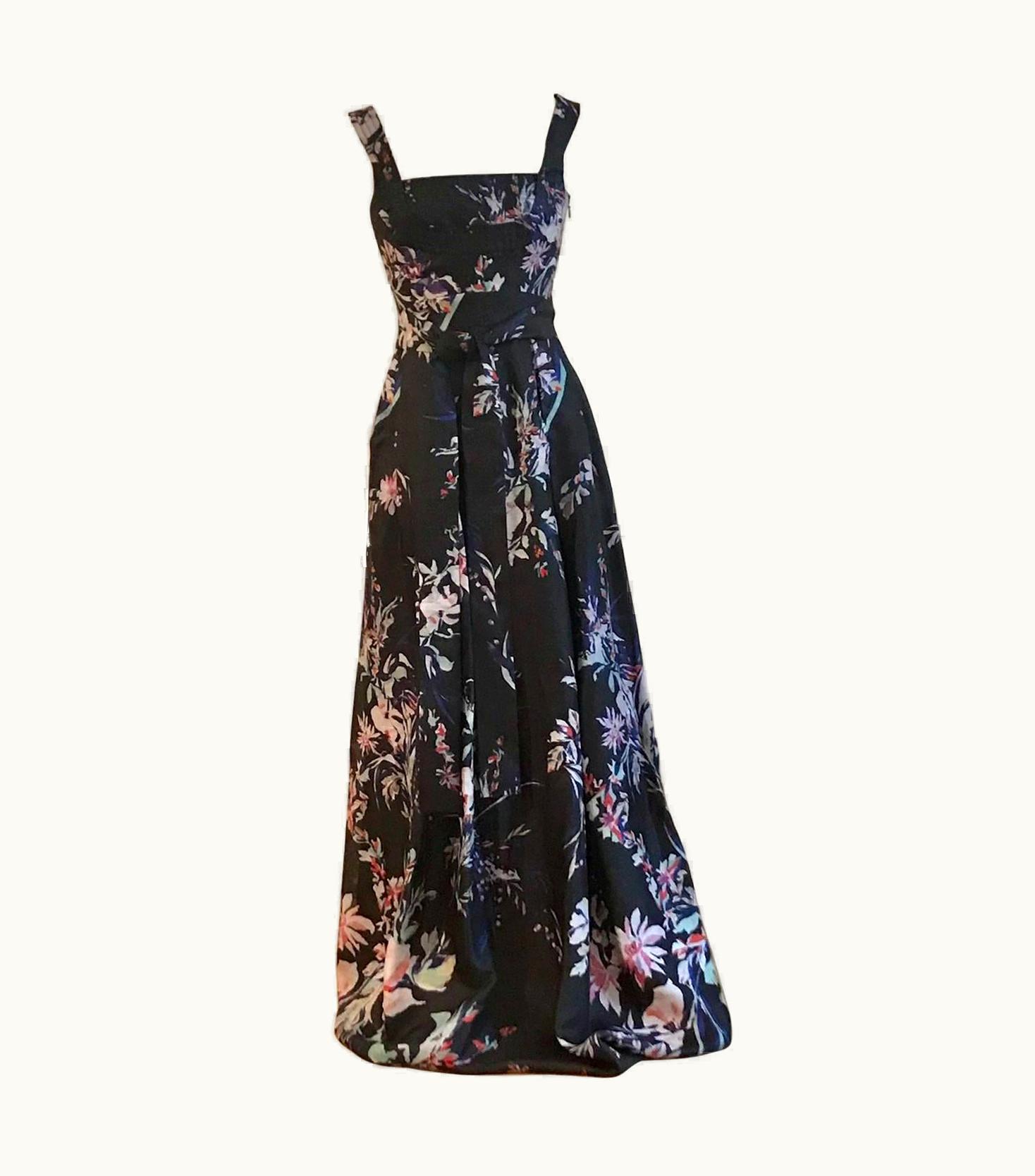 Christian Lacroix Christian Lacroix Black Silk Floral Print Maxi Dress Gown