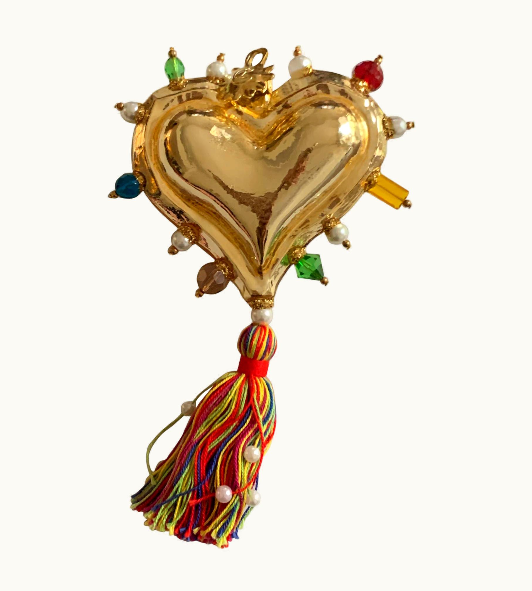 Christian Lacroix Christian Lacroix Gold Hand Blown Glass Heart Ornament With Tassel