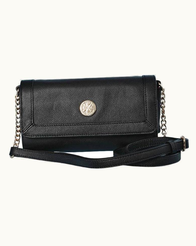 Black Leather Evening Bag With Silver Metallic Chain C.l By Christian Lacroix