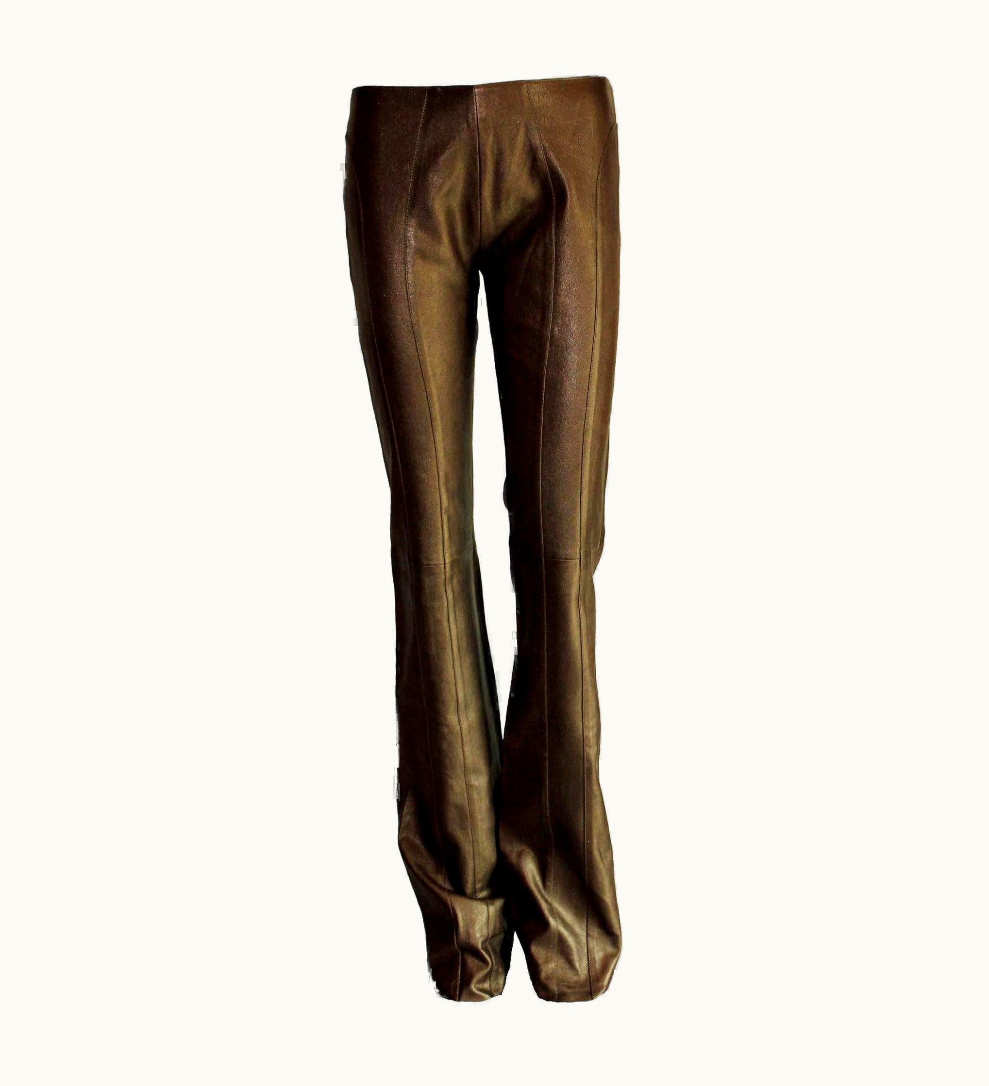Jean-Claude Jitrois Jitrois Chocolate Brown Metallic Stretch Leather Pants Leggings