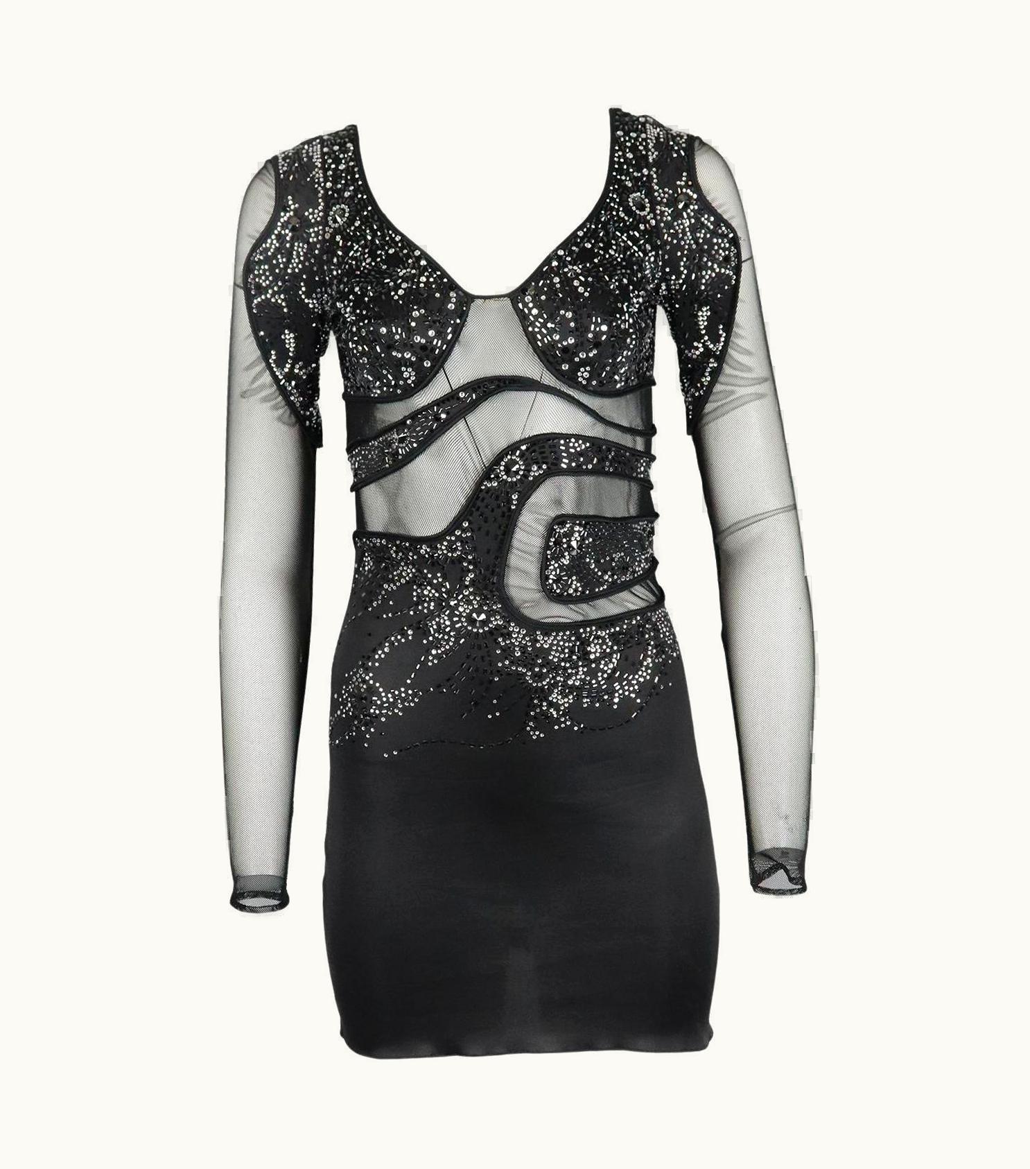 Jean-Claude Jitrois Jitrois Crystal Embellished Mesh And Stretch Jersey Mini Dress Uk