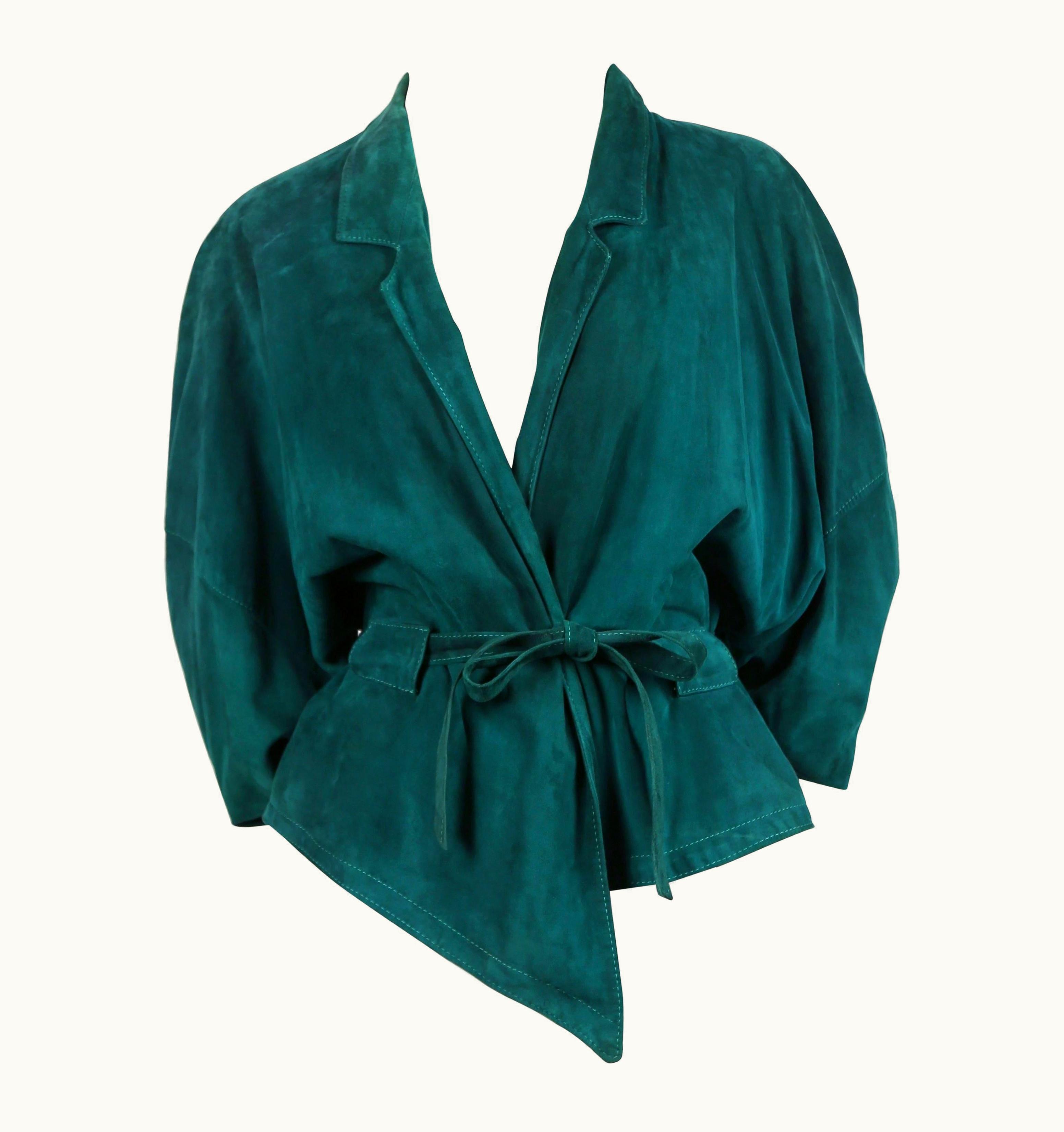 Jean-Claude Jitrois 1980' Jean-claude Jitrois Emerald Green Draped Suede Jacket