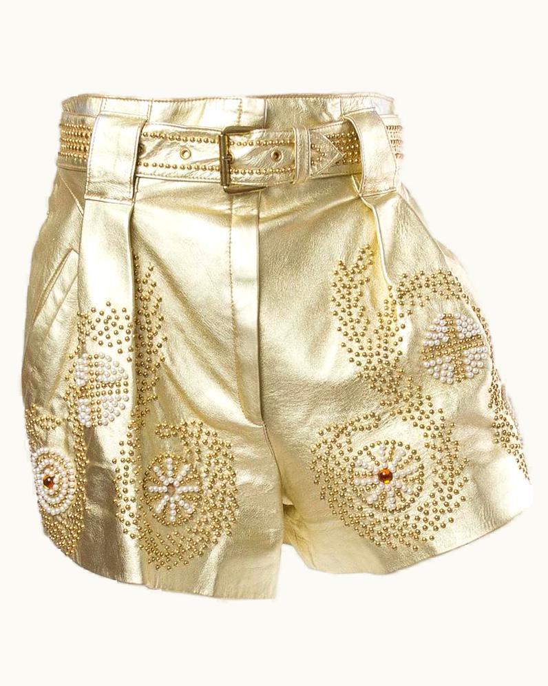 Jean-Claude Jitrois Jean Claude Jitrois Studded Gold Leather Shorts