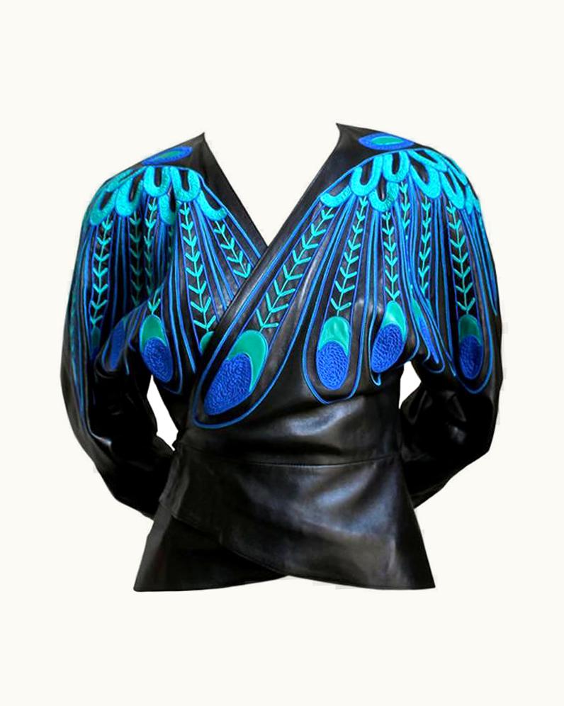 Jean-Claude Jitrois Jean Claude Jitrois Black Leather 'peacock Feather' Jacket