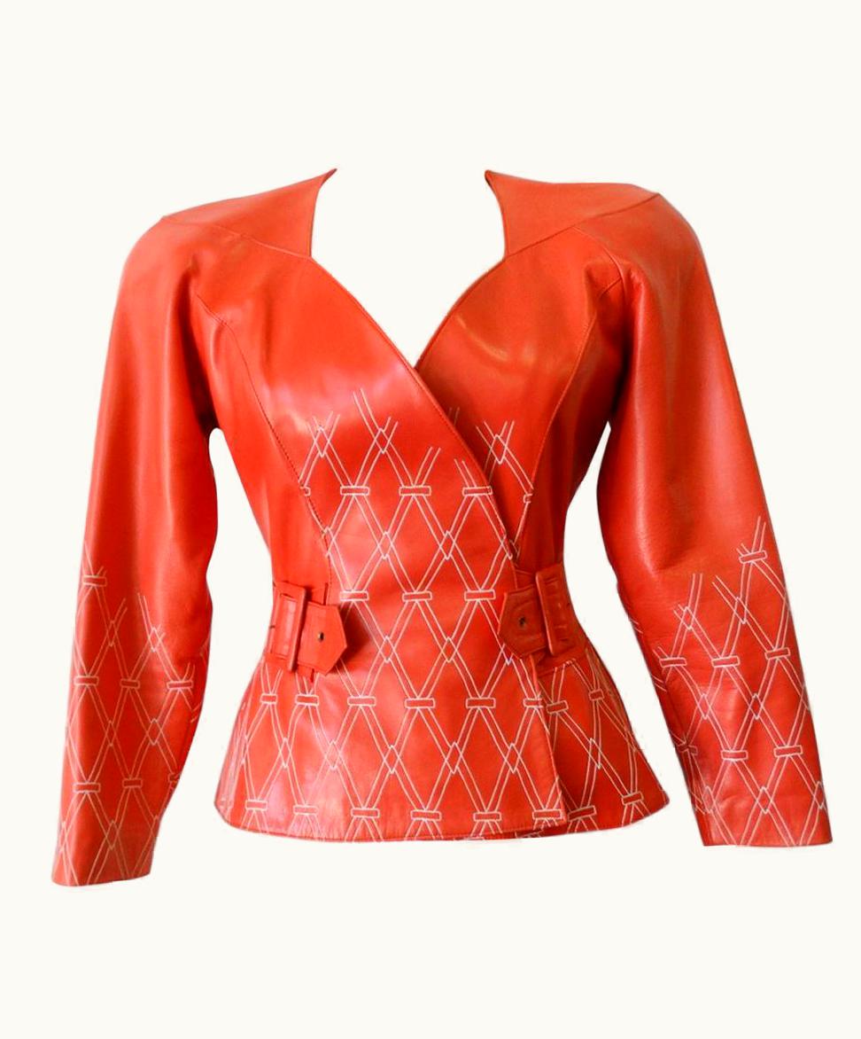 Jean-Claude Jitrois Jean Claude Jitrois 1980s Diamond Pattern Leather Wrap Jacket