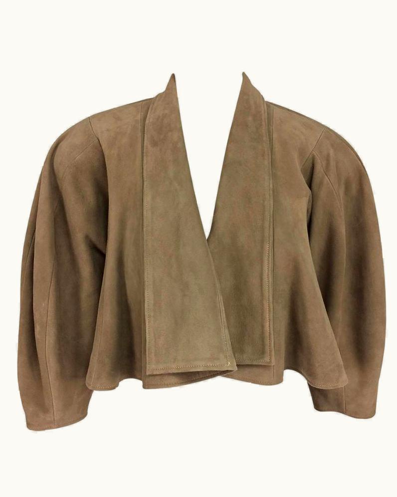 Jean-Claude Jitrois Jean-Claude Jitrois Taupe Suede Cropped Swing Jacket 1980s