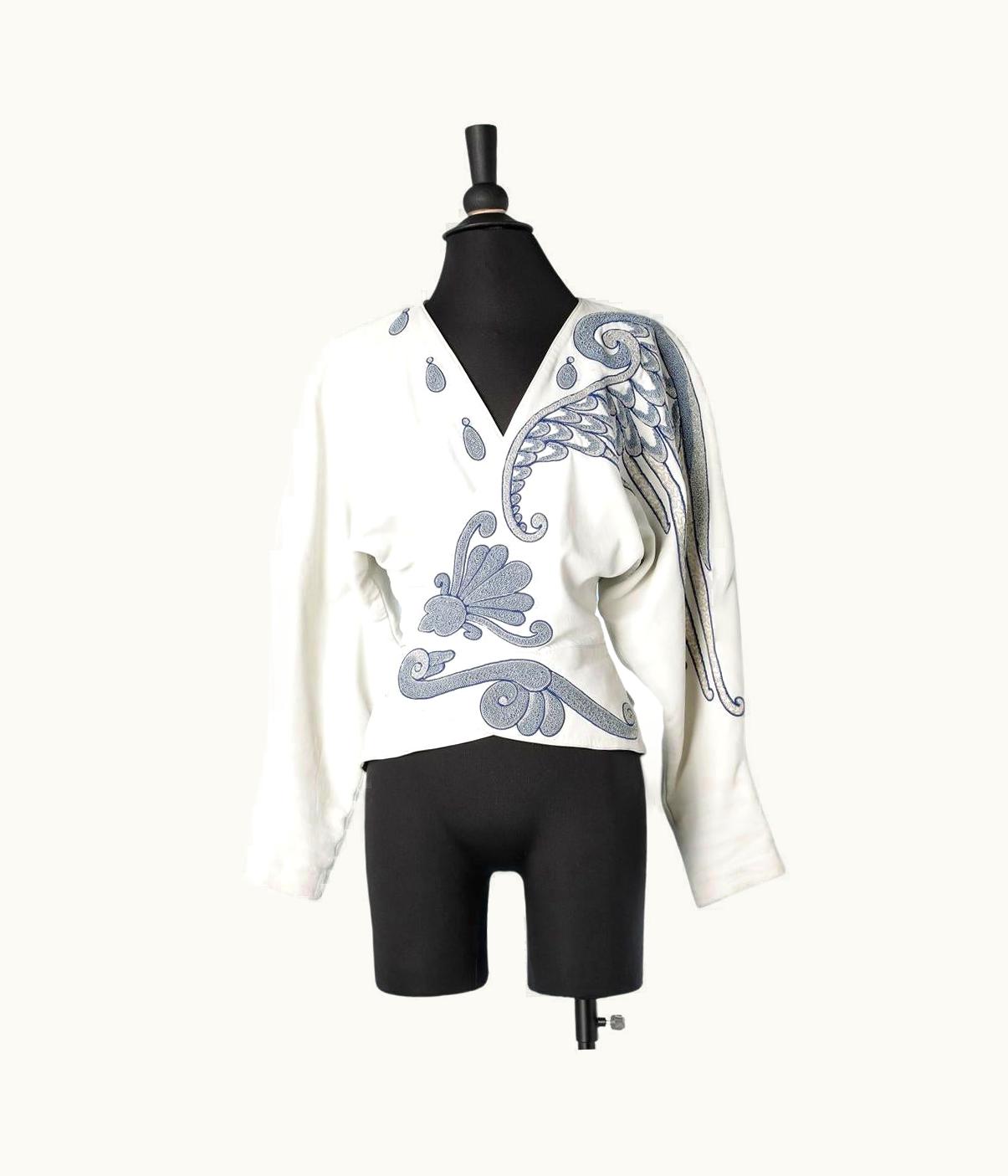 Jean-Claude Jitrois White Leather Wrap Evening Jacket With Threads Embroideries Jean-Claude Jitrois