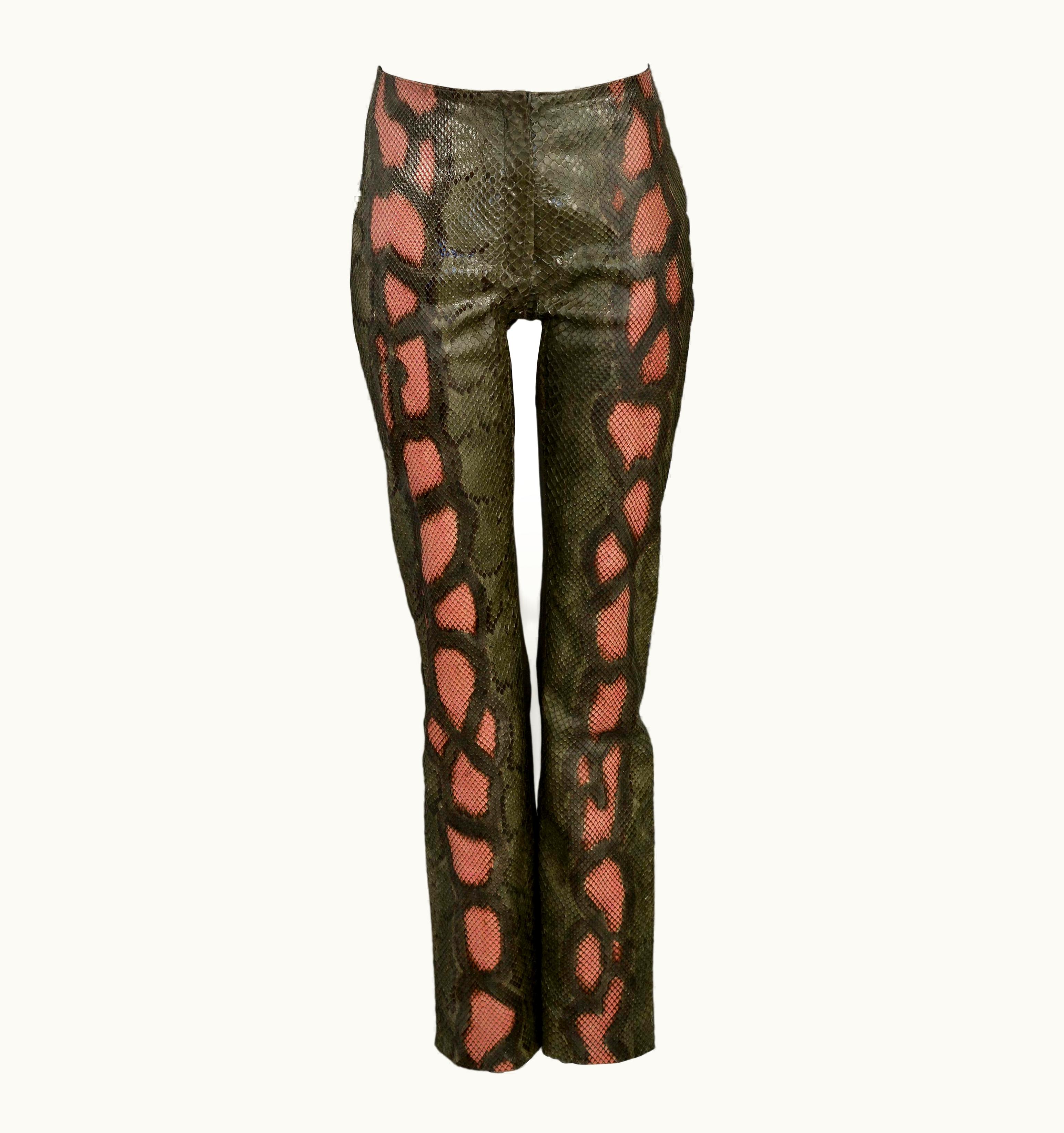 Jean-Claude Jitrois Stunning Jean-Claude Jitrois Green & Pink Python & Leather Pants