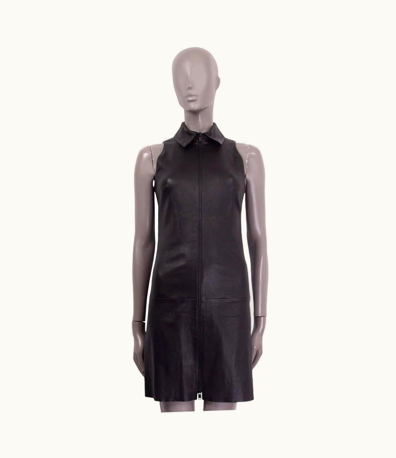 Jean-Claude Jitrois Jitrois Black Leather Zip Front Sleeveless Dress