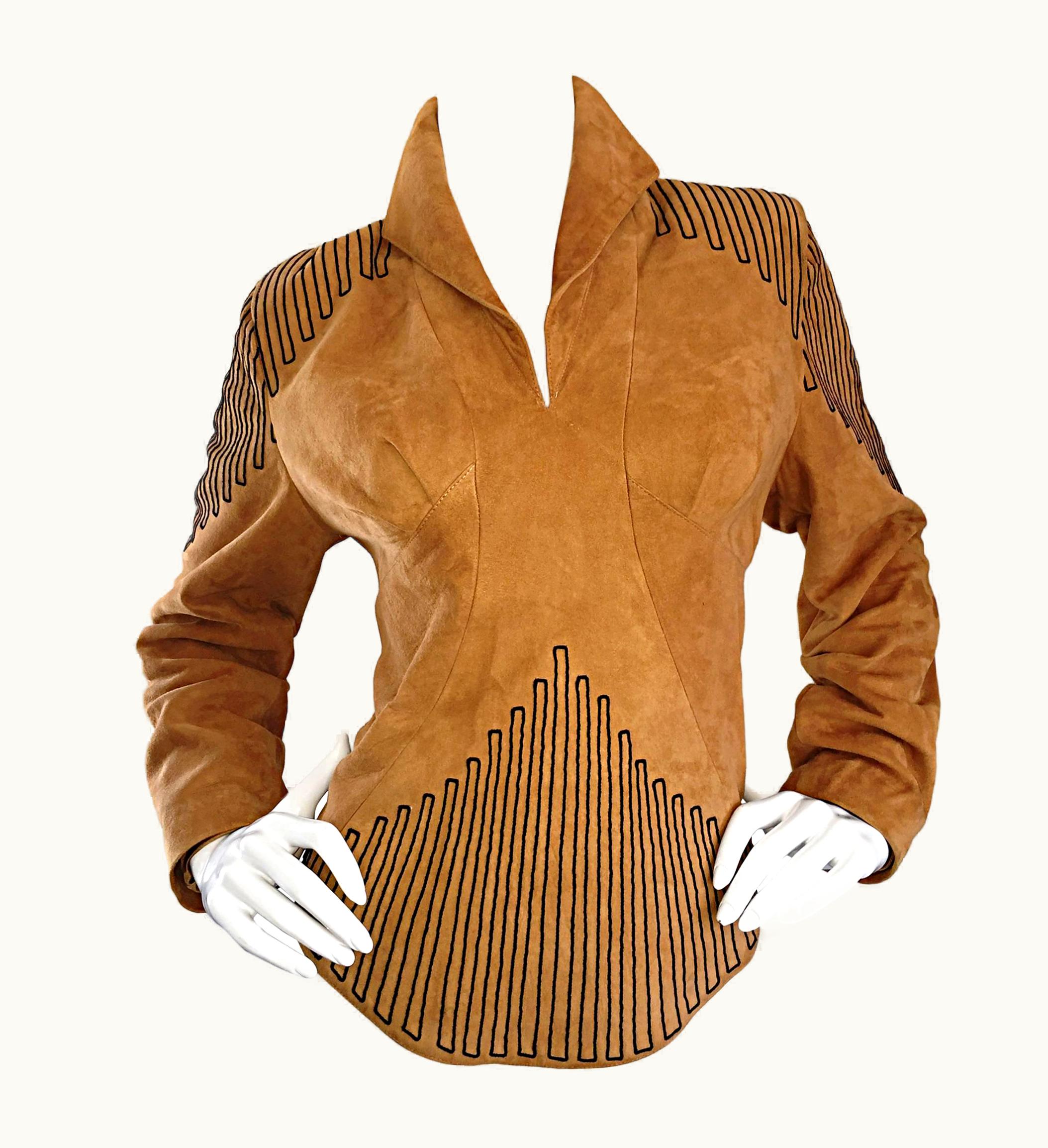 Jean-Claude Jitrois Vintage Jean Claude Jitrois Couture Numbered 1990s Leather Suede Tunic Top