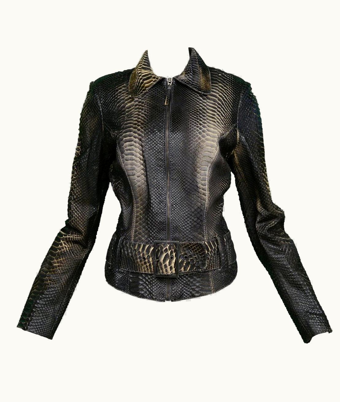 Jean-Claude Jitrois Jitrois Black Agneau Plonge Leather Jacket W Snake Texture
