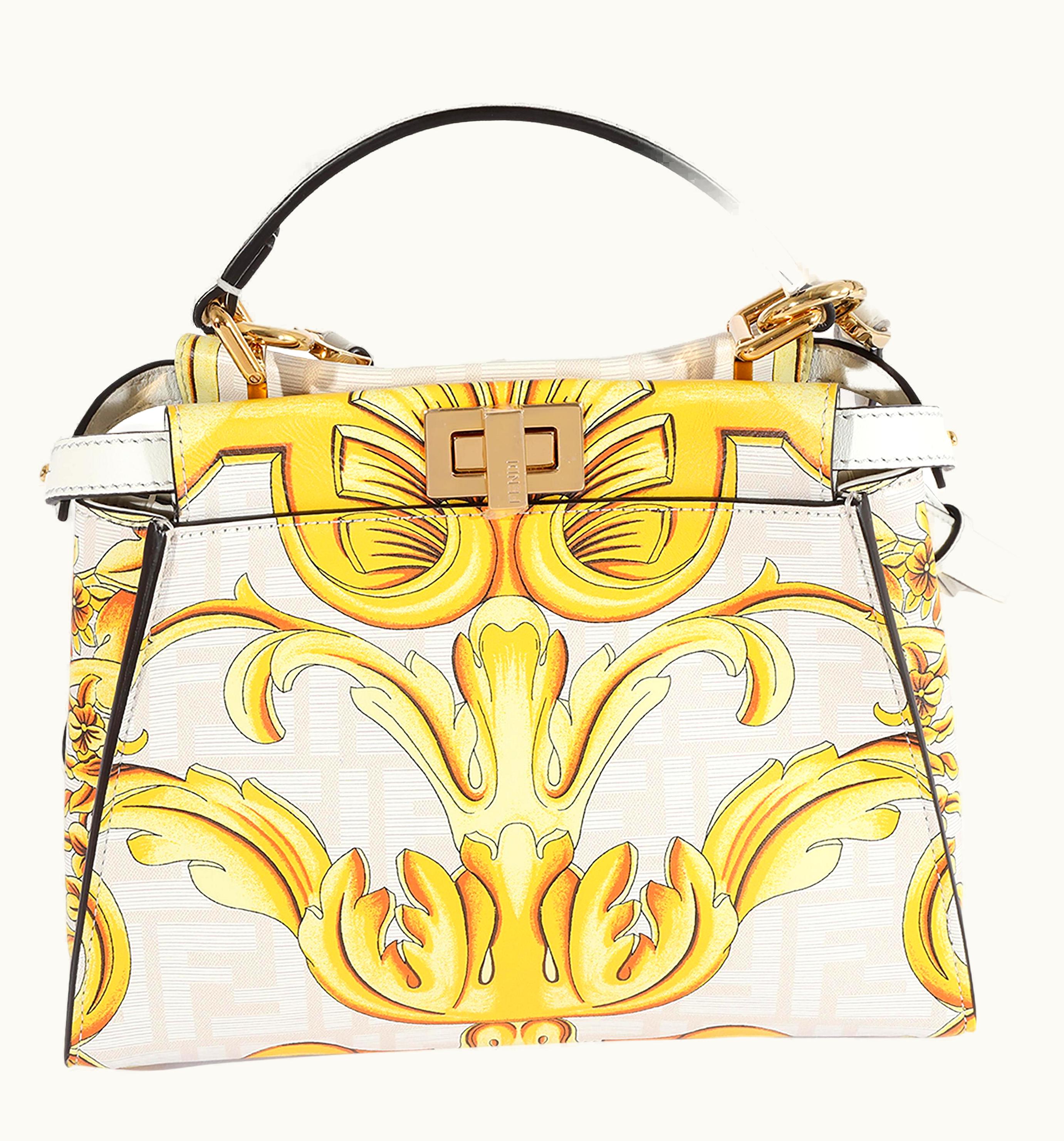 Fendi Fendi Versace Fendace Gold Baroque & White Ff Motif Mini Peekaboo