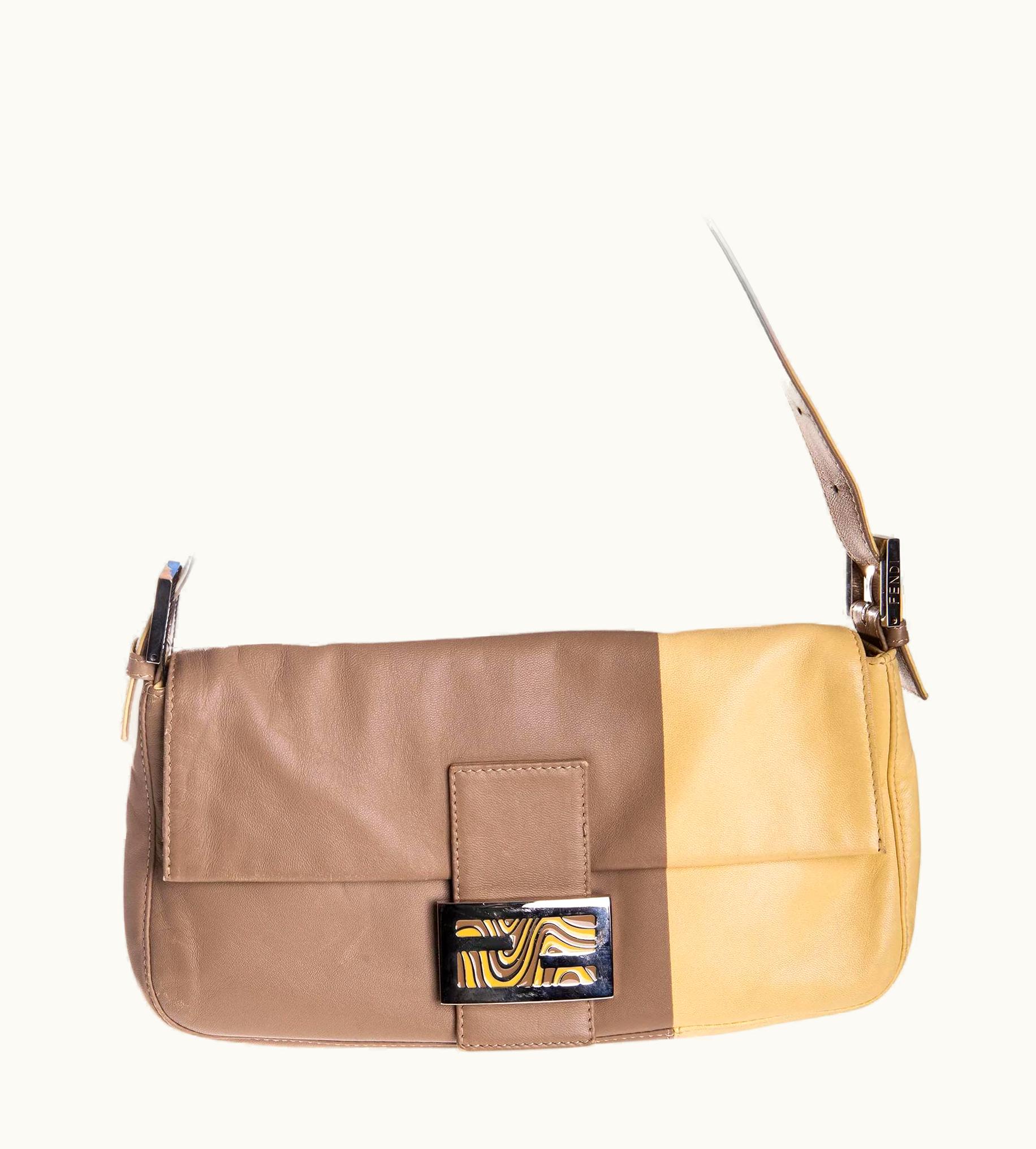 Fendi C. 2000 Fendi Neutral Leather Color Block Shoulder Bag