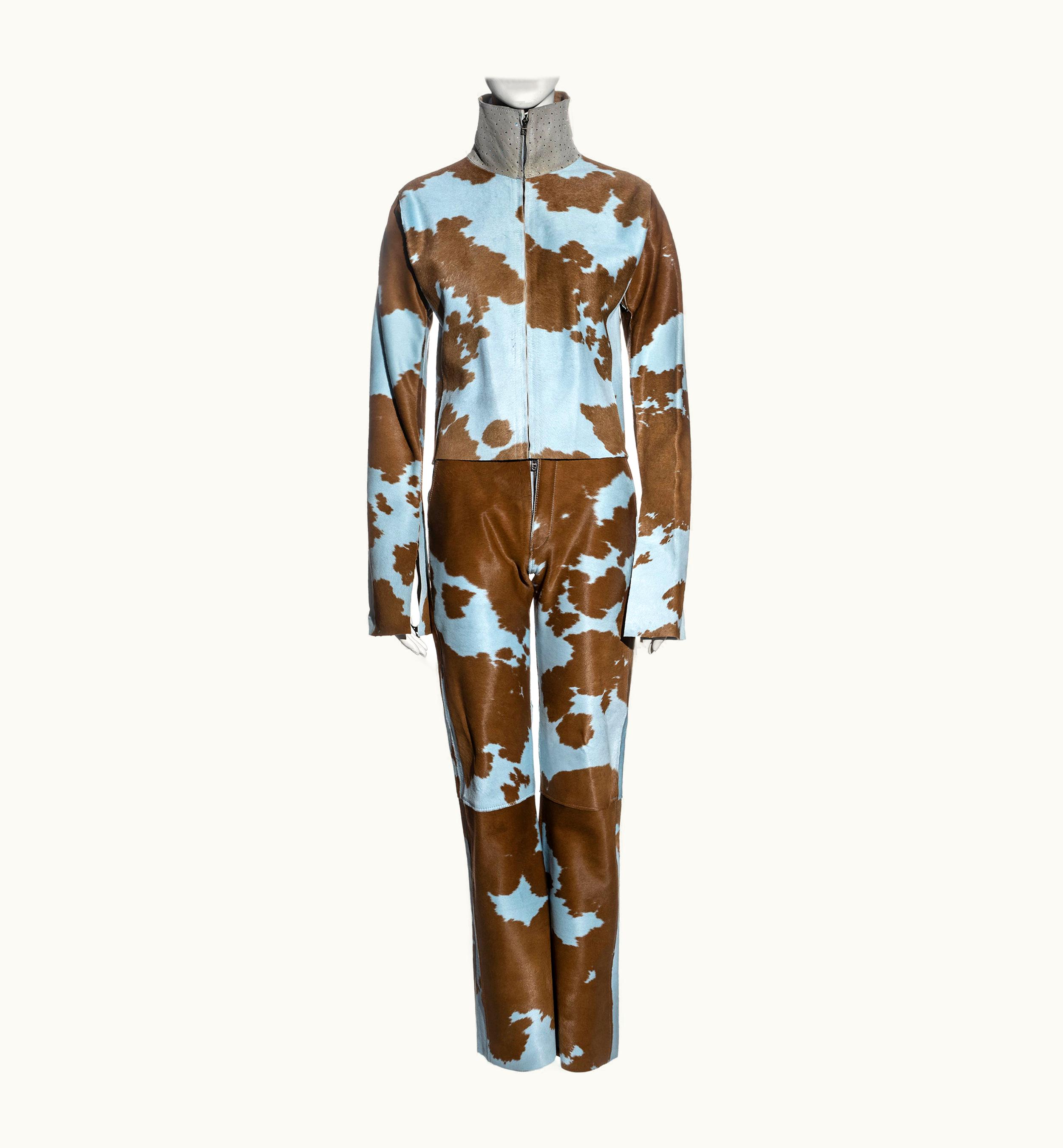 Fendi Fendi By Karl Lagerfeld Blue And Brown Cowhide Jacket And Pants Set, AW 1999